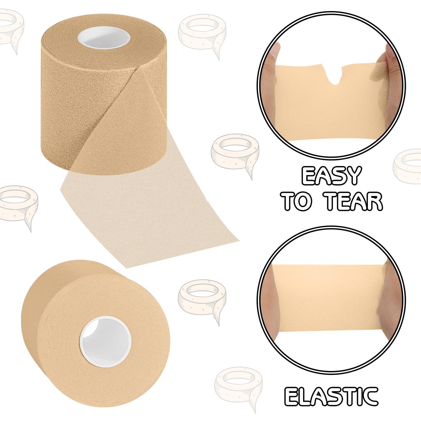 24 Pieces Foam Underwrap Tape Sports Prewrap Athletic Tape Foam Pre Wrap for Ankles Wrists Hands and Knees(Beige)