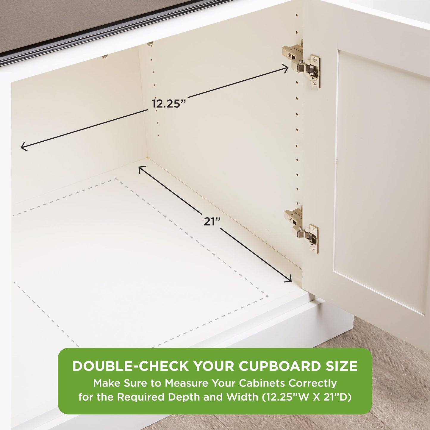 HOLDN’ STORAGE Bamboo Wooden Pull out Cabinet Organizer 11" W x 20" D - Requires At Least a 12.25" W x 21" D. Cabinet Opening. W/Lifetime Limited Warranty. Bamboo Tray and Heavy gauge metal rails.