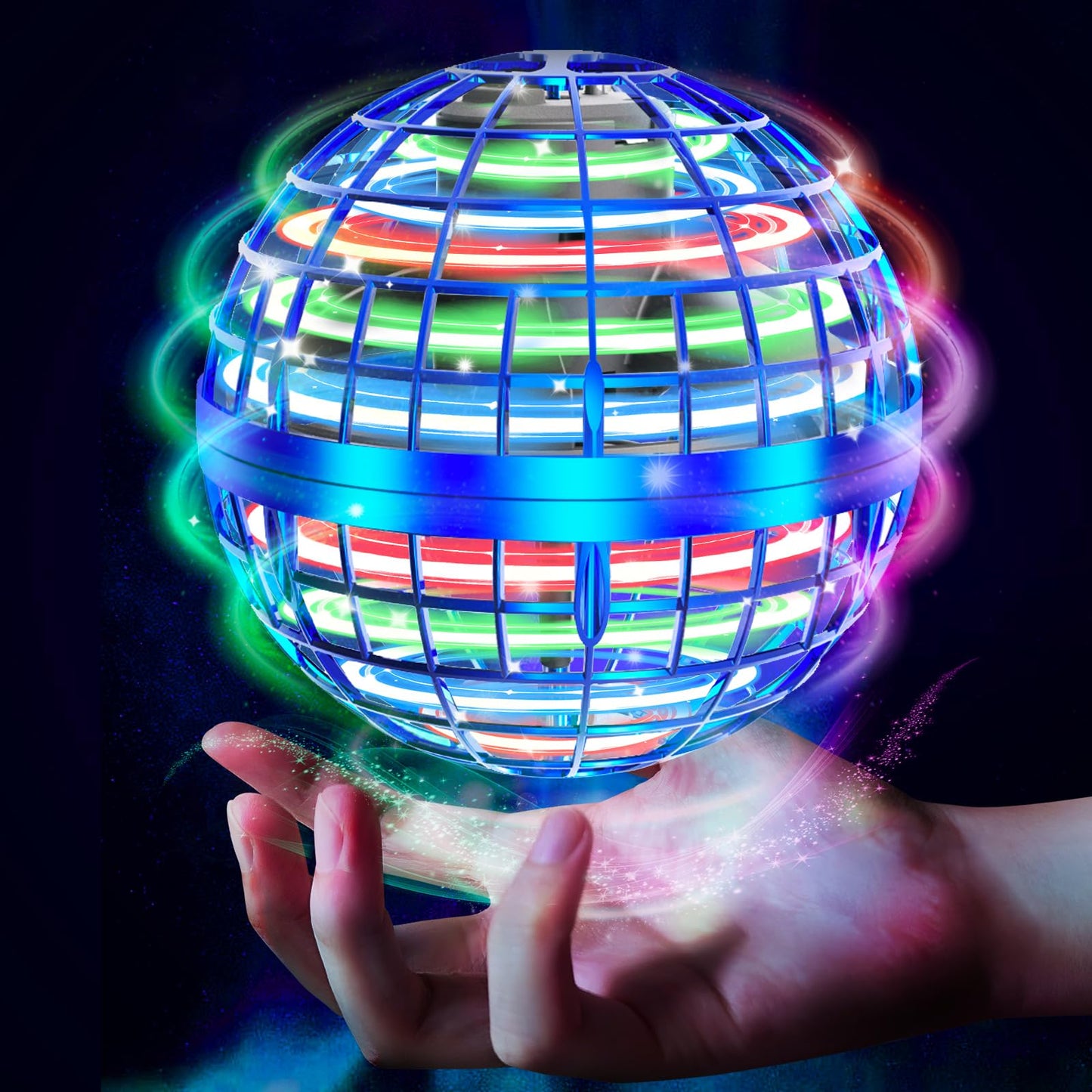 Flying Orb Ball Toys Soaring Hover Fidget Hand Controlled Mini Drone Cosmic Globe Spinning Kids Adults Outdoor Fly Toy Birthday Gift Cool Stuff for Boys Girls 6 7 8 9 10+ Year Old by Tikduck (Blue)