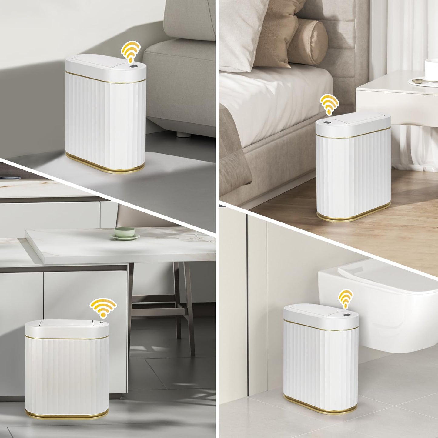 ELPHECO Bathroom Trash Can with Lid Butterfly, Motion Sensor Trash Can Bathroom Decor Automatic Garbage Can Wastebasket Bathroom Accessories, Kitchen, Living Room, Office, White Gold