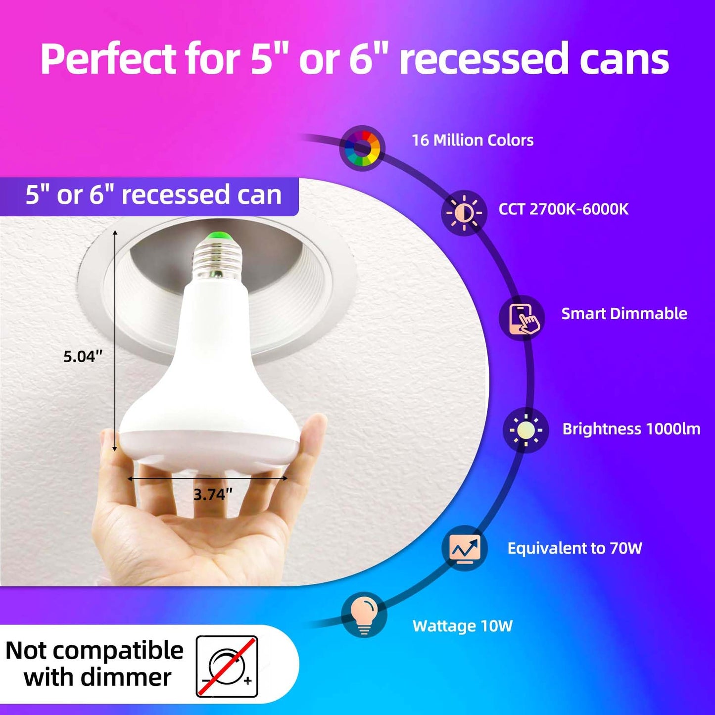 LED BR30 Alexa Flood Light Bulbs Color Changing Indoor Compatible with Alexa (12 Pack)