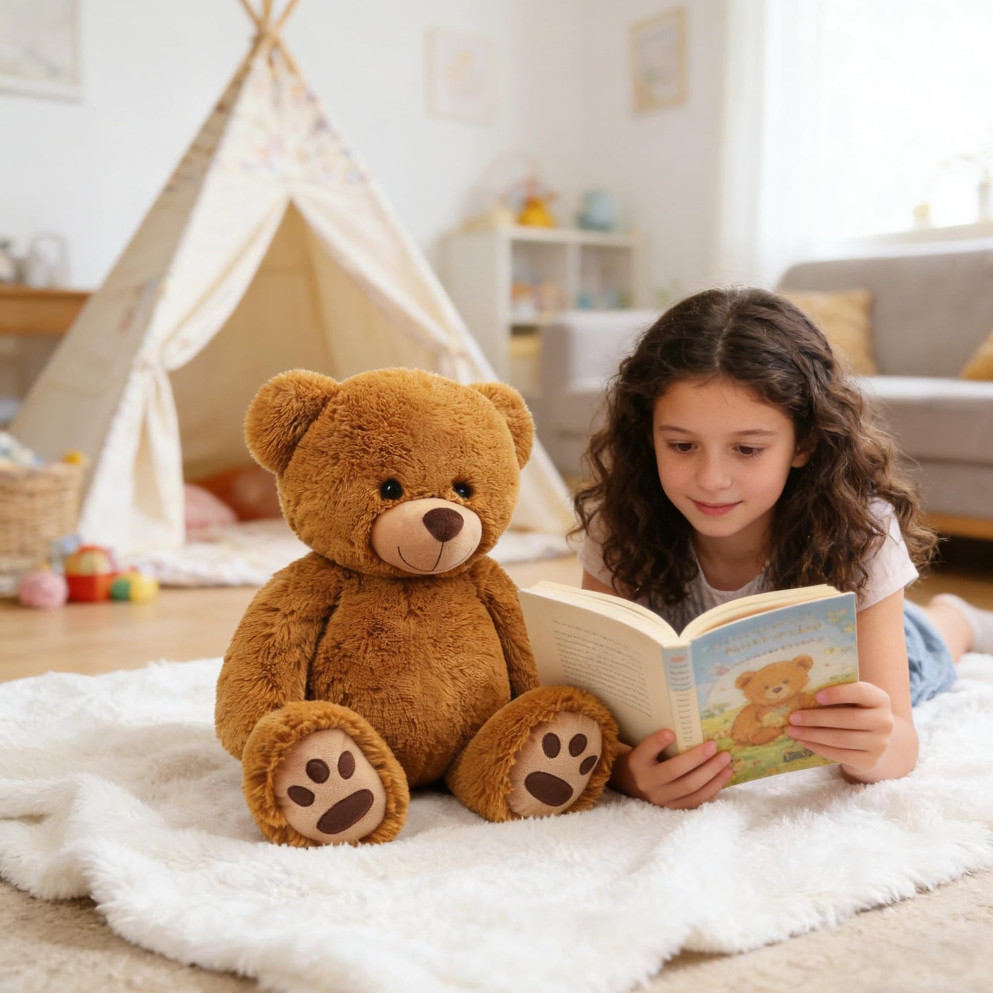 LotFancy 20 inch Teddy Bear Stuffed Animals, Soft Cuddly Plush Bear, Cute Stuffed Animals Toy with Footprints, Gifts for Kids Baby Toddlers on Baby Shower, Birthday, Easter, Tan Color