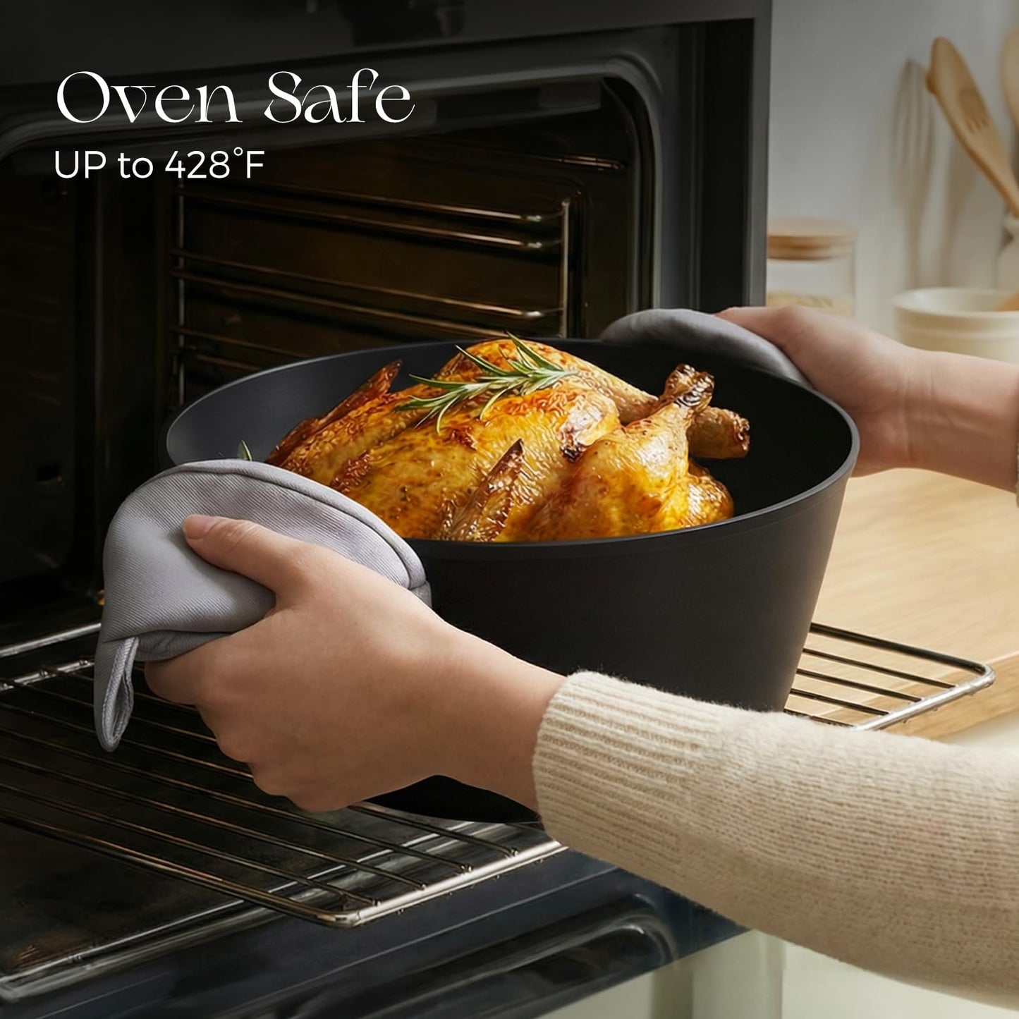 PRICUSIS Nonstick Stock Pot with Silicone Rim Tempered Glass Lid, 4.5/7 QT Soup Pot Casserole, Cooking Pot, Induction Compatible, Dishwasher & Oven Safe, Ideal for Pasta, Bake & Stews, Black Sesame
