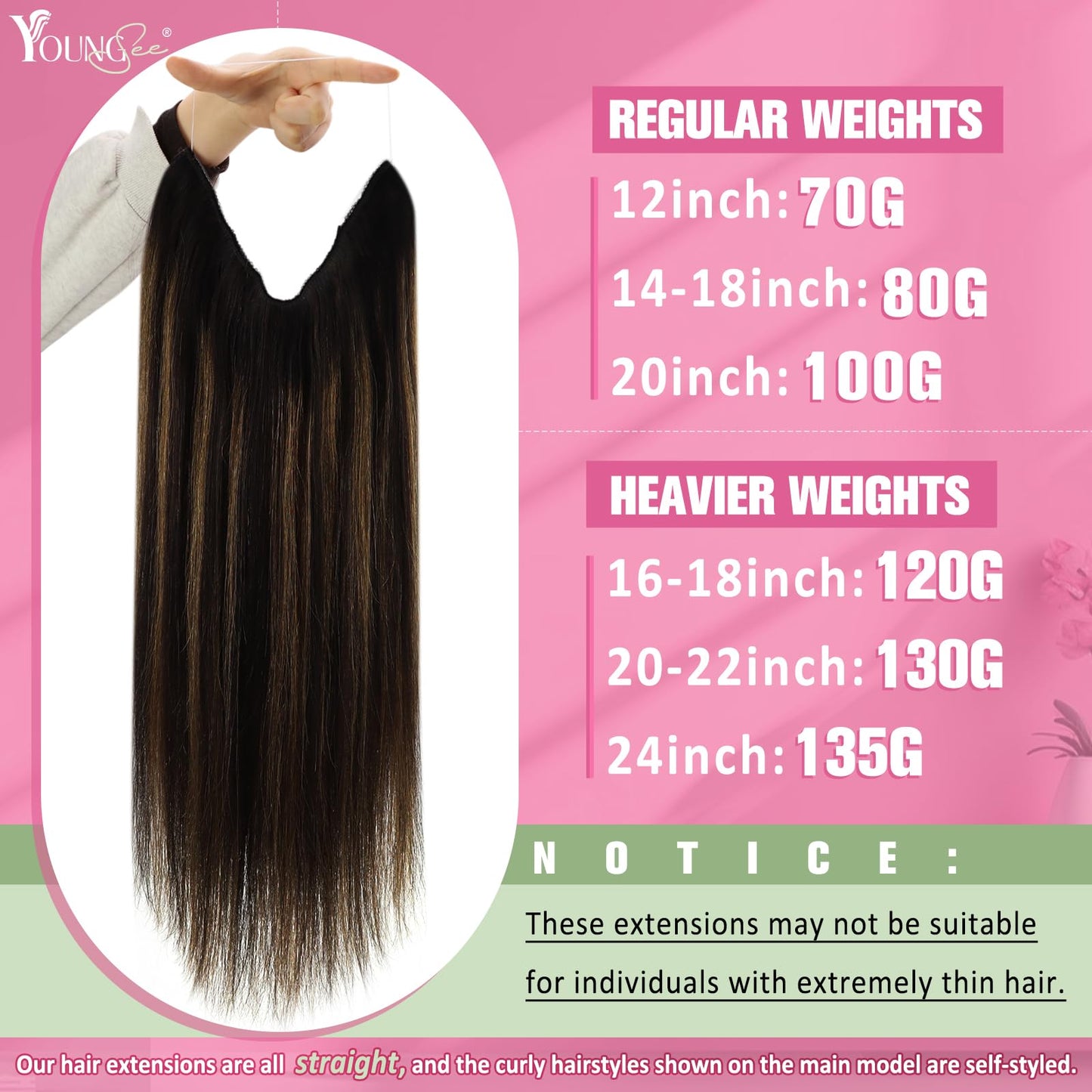 YoungSee Wire Human Hair Extensions Brown Wire Couture Hair Extensions Human Hair Balayage Darkest Brown with Medium Brown Wire Extensions Real Human Hair Comfortable Human Hair Extension 80G 16In