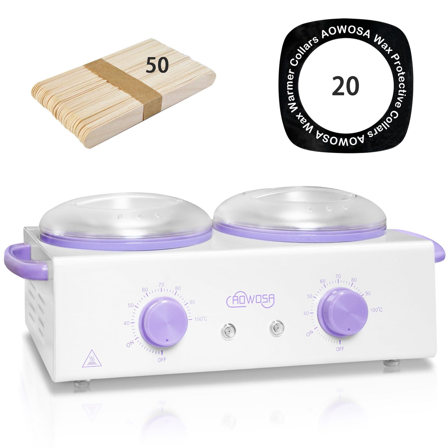 Professional Waxing Kit Wax Warmer Double Pot Wax Heater Machine for Hair Removal, Large Wax Pot for Spa Salon Beauty Esthetician Home, with Non-Stick Easy Clean Pot, 50 Wax Sticks & 20 Collar