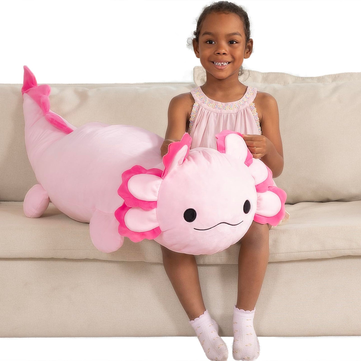 MaoGoLan Giant Axolotl Stuffed Animal, Ultra Soft 47 Inch Pink Salamander Body Pillow Plush, 4 Feet Jumbo Plushie Gift for Kids, Axolotl Lovers, Home Decor