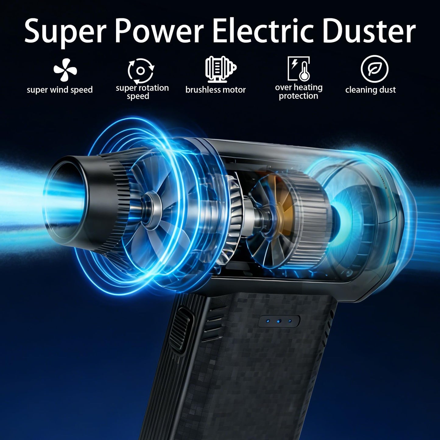 Compressed Air Duster-150000RPM Super Power Electric Duster, 3-Gear Turbo Fan，Rechargeable Cordless Air Blower with，for Snow, Leaves, Computer, Keyboard, Outdoor, House and Car Cleaning