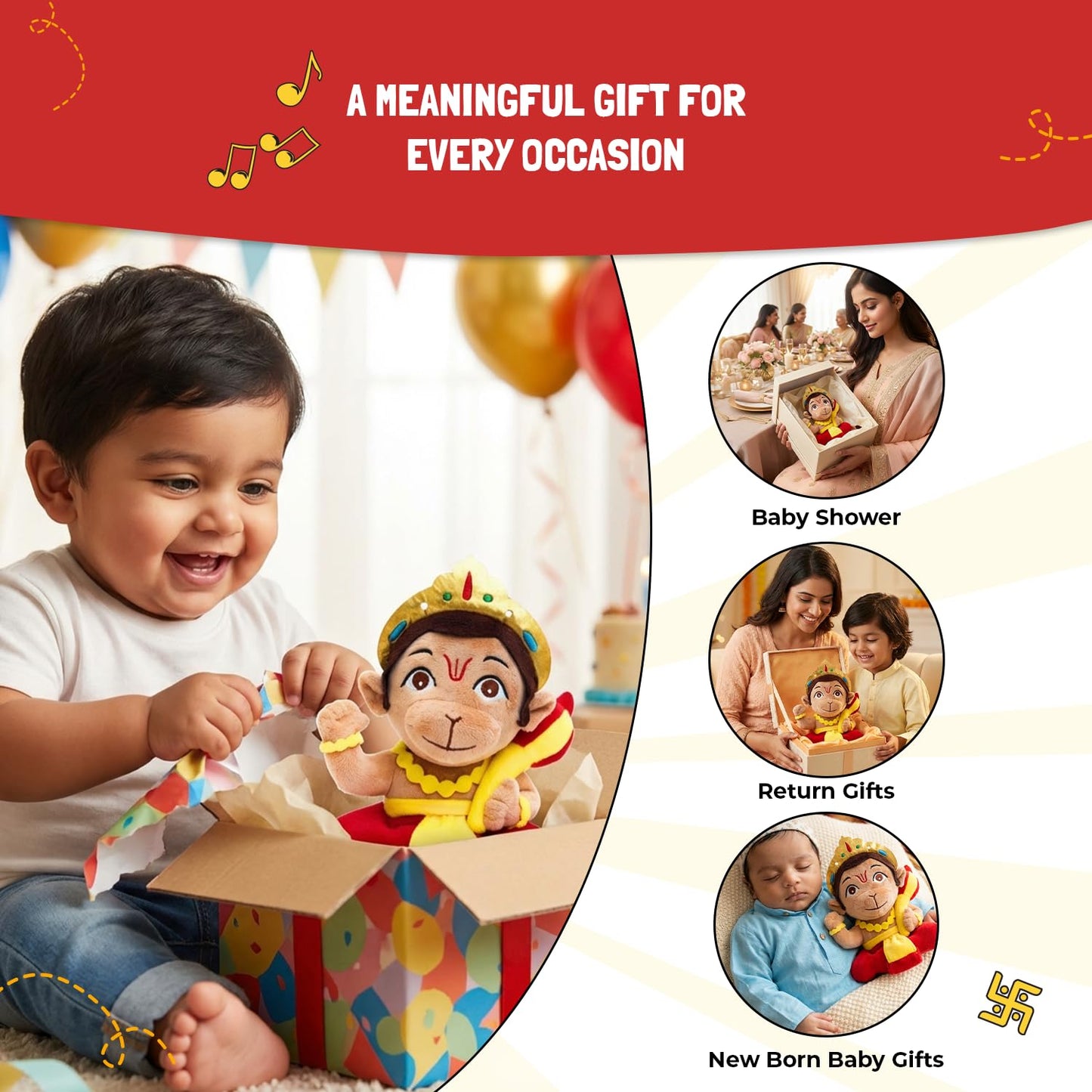 Panda's Box Mantra Chanting Baby Hanuman (Small - 18 CM) | Musical Soft Plush Toy | Best Gift for Infants, Toddlers & Babies