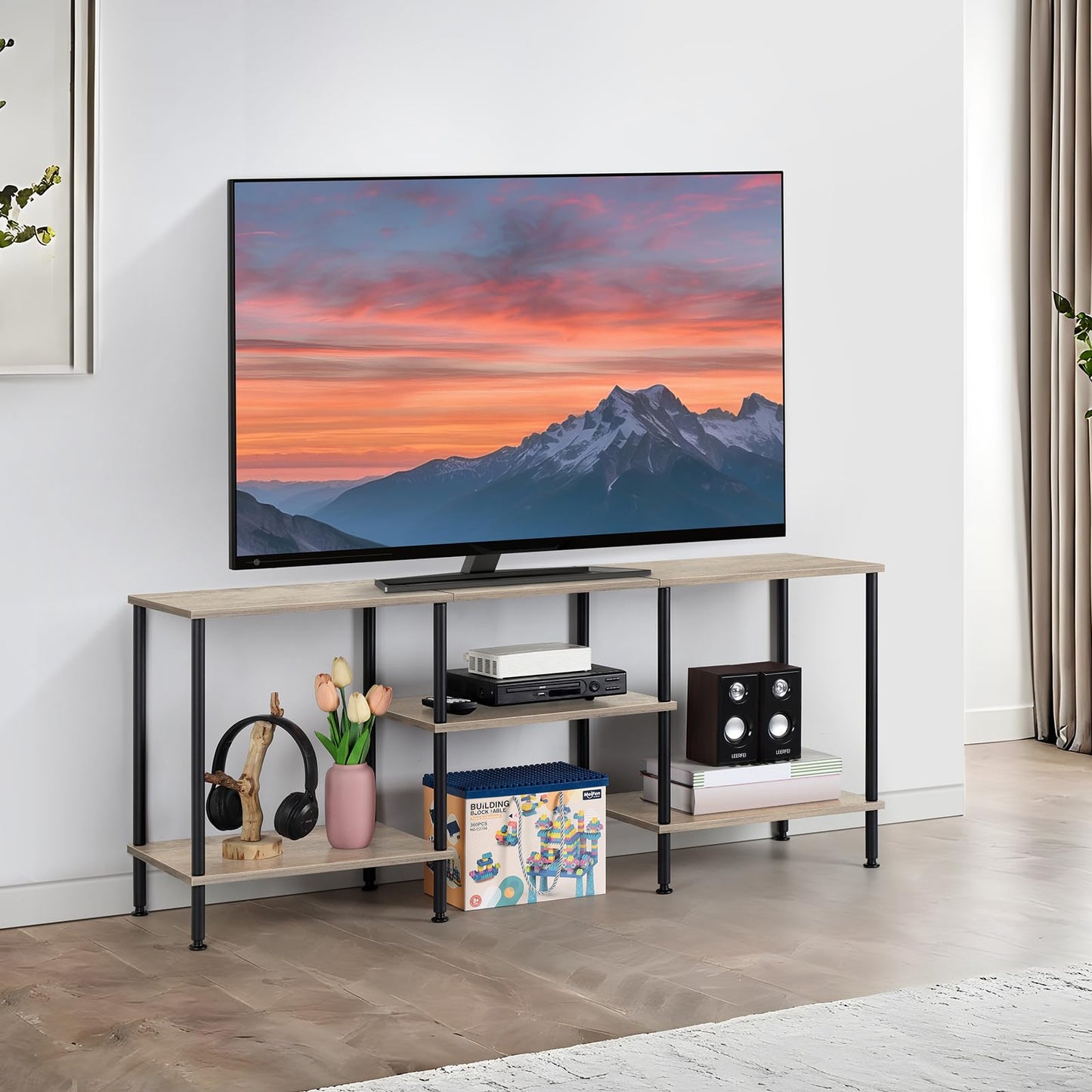 Luplom 50 Inch TV Stand for Bedroom Rustic Grey Entertainment Center with Storage 3 Tier TV Consoles for Living Room TV Console Table Media Cabinet with Open Storage Shelves for 50 43 40 32 Inch TV