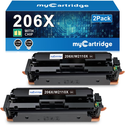 206X Black Toner Cartridge 2 Pack High Yield (with Chip) Compatible Replacement for HP 206X 206A for Color Laserjet Pro MFP M283fdw M283cdw M283fdn M282nw M255dw M255nw M283 M255 Printer W2110X W2110A