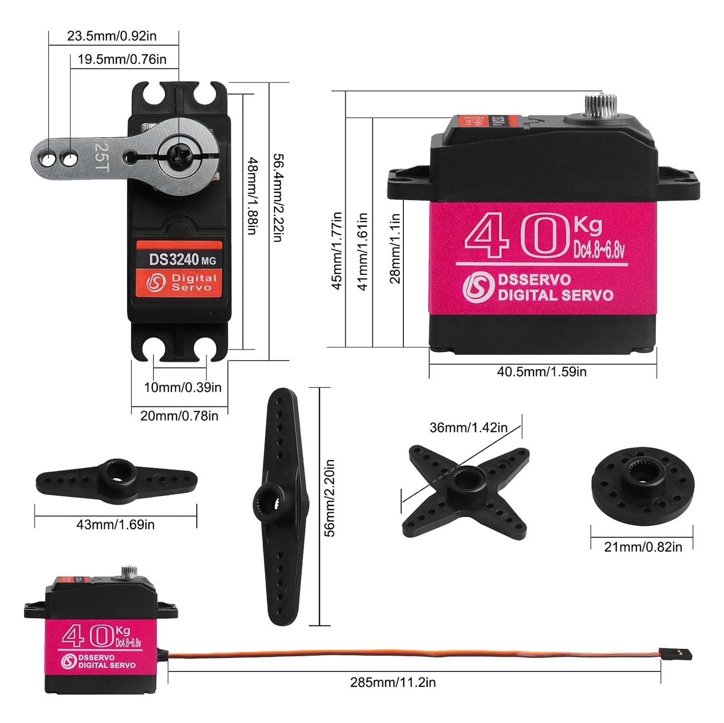 HOOYIJ 2Pack 40KG Digital RC Servo Waterproof DS3240MG High Torque Full Metal Gear Steering Servo Motor for 1/8 1/10 Scale RC Crawler Car Buggy Control Angle 270° 500us-2500us