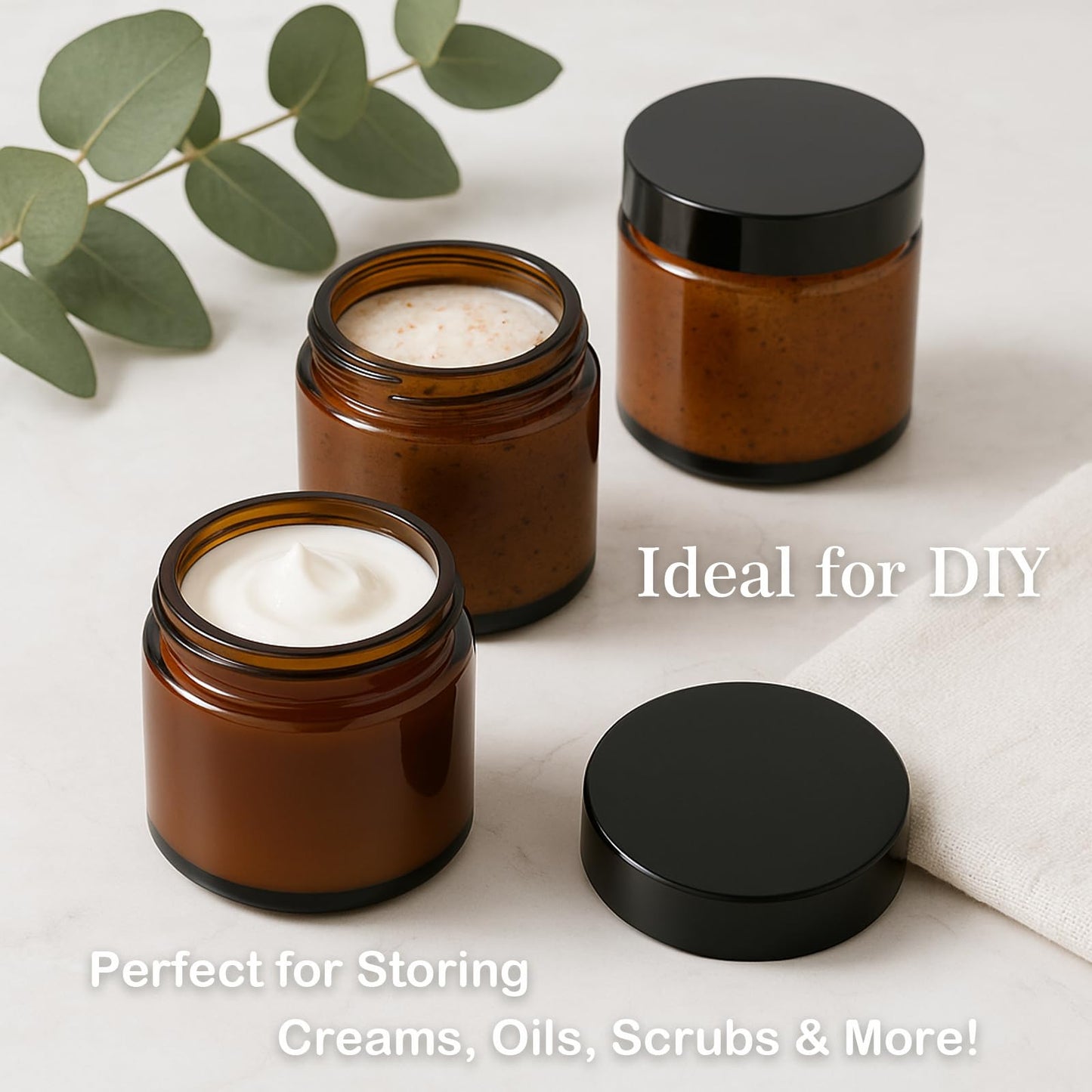 40 Pack 4 Oz Amber Glass Jar with Lid Empty Cosmetic Containers Leak-proof Round Airtight Jars Reusable with Inner Liners Lid for Creams, Lotions, Bath Salts, Essential Oil