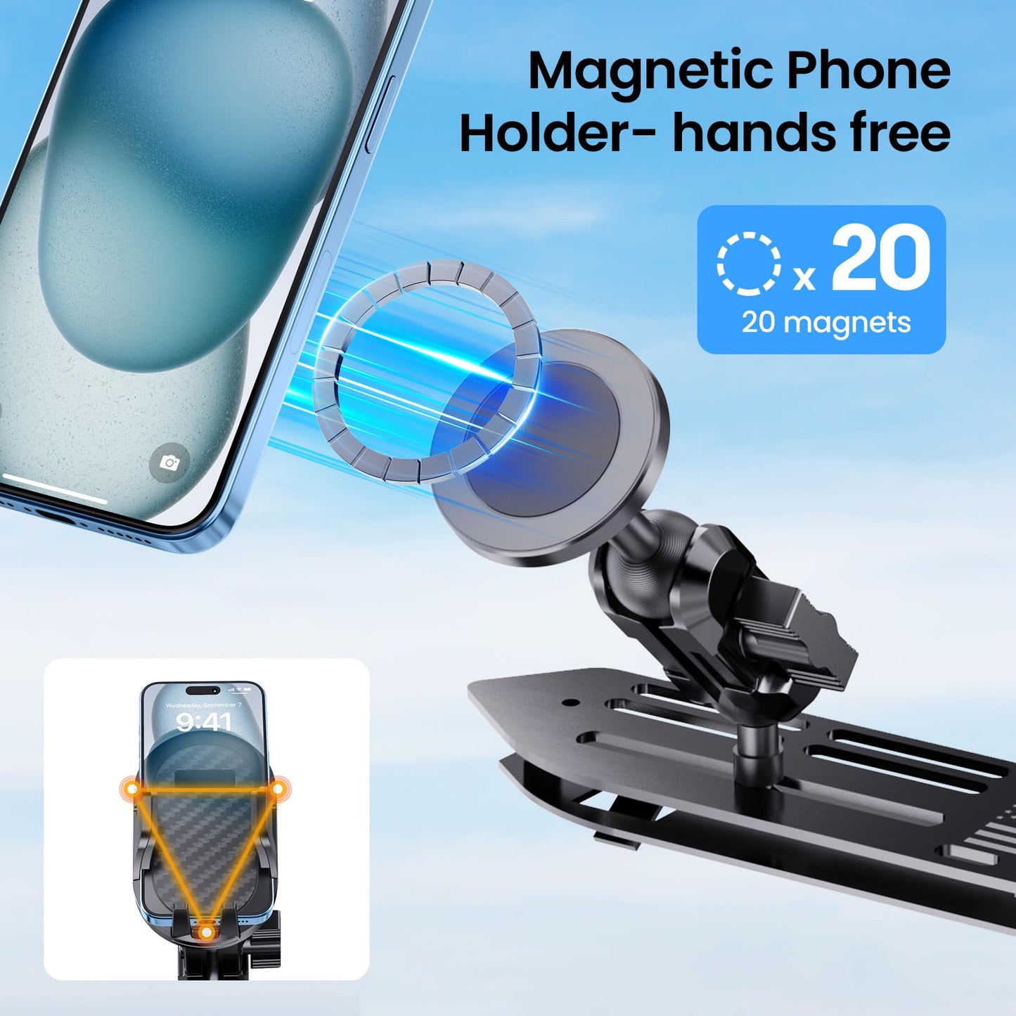 SwiftGaze Stainless Steel Phone Mount for 2018-2023 Wrangler JL (NOT 4xe)&2020-2023 Gladiator Magnetic&Clamp Dual Heads All-Metal Shakeproof Original America Flag Design OEM Screws Dash Mount Install