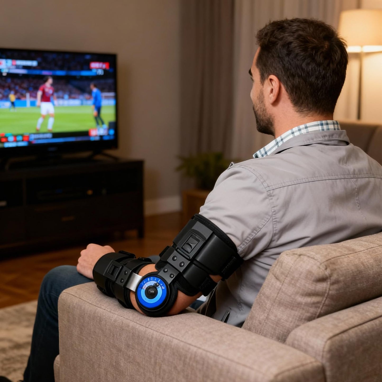 Orthomen Hinged ROM Elbow Brace Stabilizer, Adjustable Post OP Arm Support Splint for Surgery Recovery, Fracture & Dislocation, 10°-15° Incremental Control, Universal Fit Men and Women (Right)