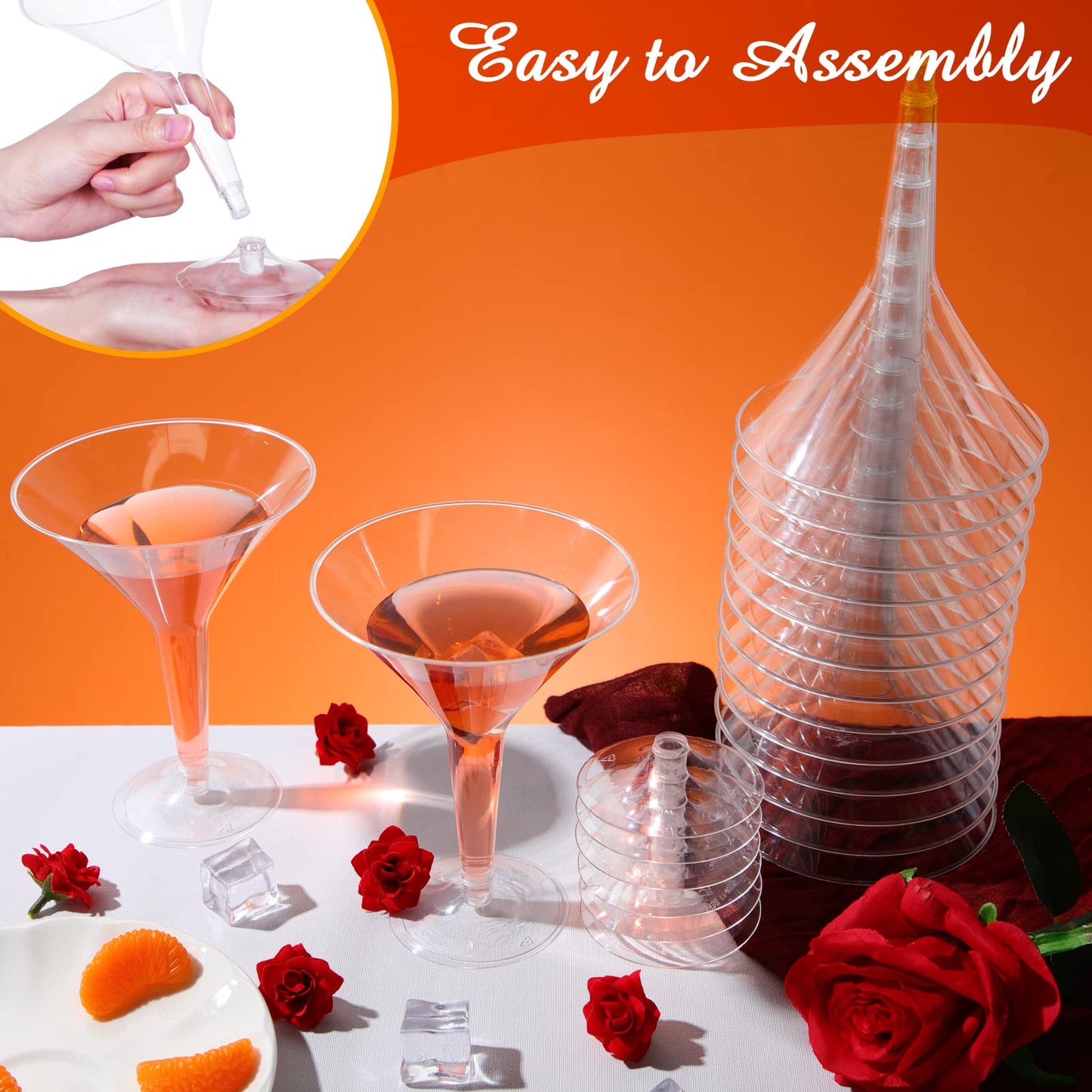 Zopeal 74 Pcs Plastic Martini Glasses 8 oz Clear Disposable Cocktail Dessert Parfait Glasses Stackable Stemmed Plastic Martini Cup for Wedding Party Bowl Wine Champagne Ice Cream Outdoor Picnic