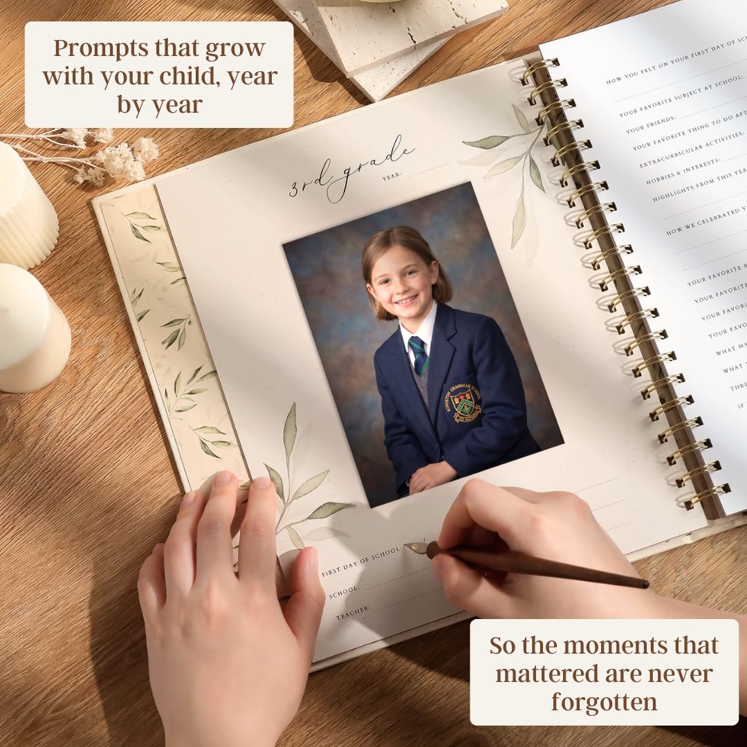 Peachly My School Years Memory Book for Kids & School Photo Album – School Picture Photo Album Childhood Memory Book - School Keepsake Organizer School Days (Beige - Preschool to 12th Grade)