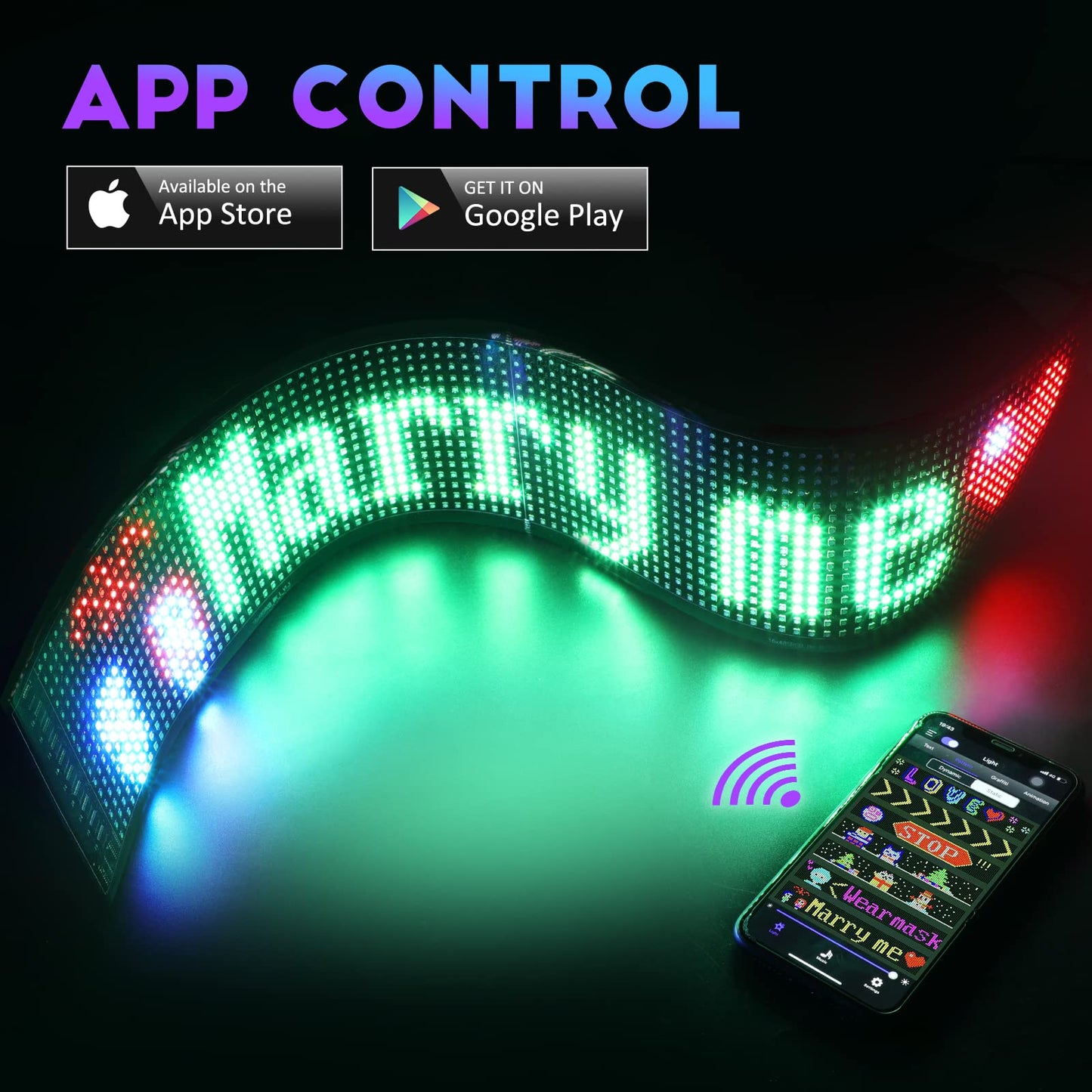 Programmable Led Sign, Devil Truck Wink Eyes Sticker, Scrolling Message Shop Signs Flexible Digital Display Matrix Panel DIY Custom Text Graffiti Animation for Store Car Bar Hotel Advertising