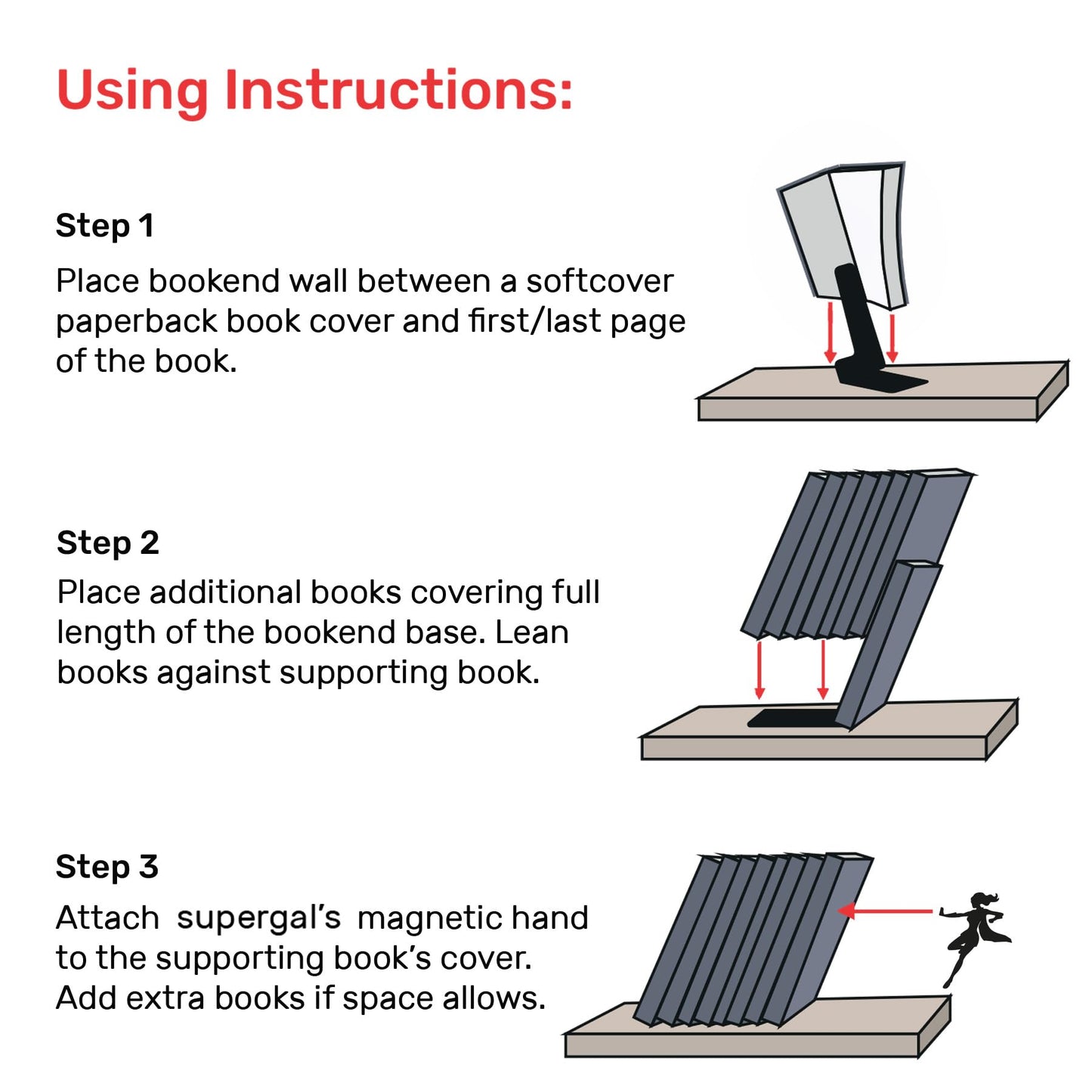 Artori Design Book Ends to Hold Books Heavy Duty - Hidden Metal Bookends for Shelves Desk - Bookend Book Holder for Home Decorative - Gift for Book End Lovers and Home Décor (Supergal - Set of 2)