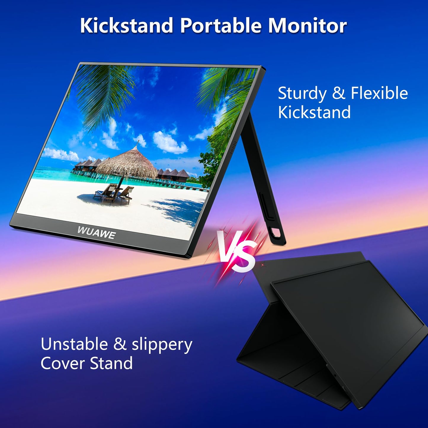 WUAWE Portable Monitor 16" 1920x1200P 16:10 IPS Travel Monitor for Laptop with Built-in Stand, 100% sRGB Control USB-C HDMI,HDR Freesync Display, Plug&Play for Phone PS5 Switch(Black)