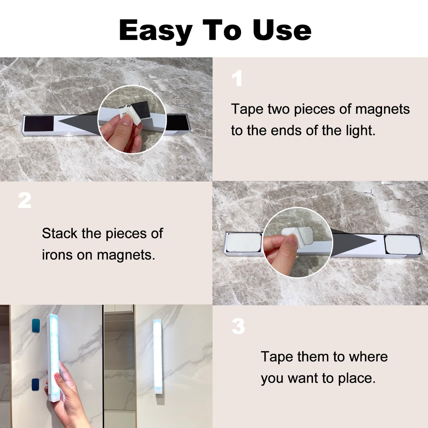 6 Pack Motion Sensor Under Cabinet Light, Magnetic Rechargeable 2 Color Under Counter Light, 8 Inch LED Closet Light for Stair Bedroom Cupboard