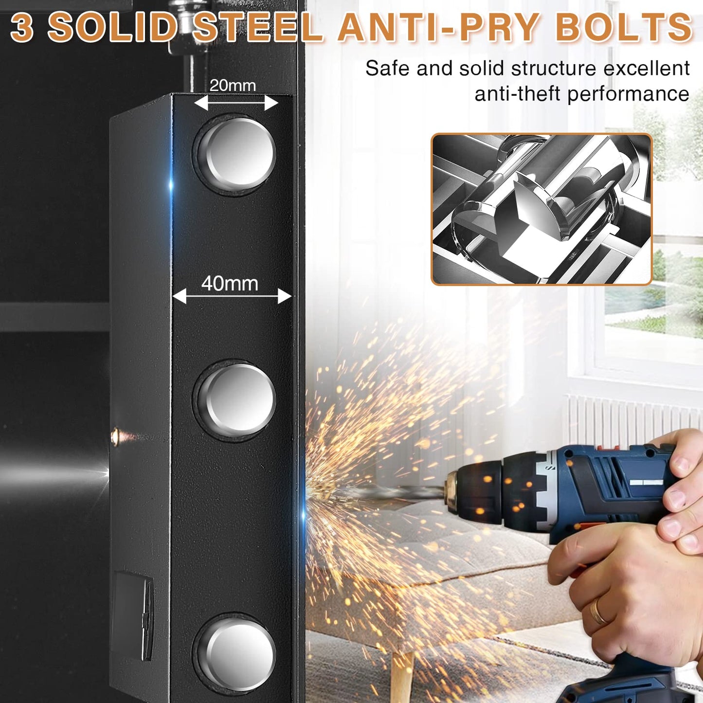 3.3 Cub Home Safe Fireproof Waterproof, Large Fire proof Safe Box with Fireproof Bag, Digital Keypad Key and Removable Shelf, Personal Security Safes for Home Money Jewellery Documents Valuables