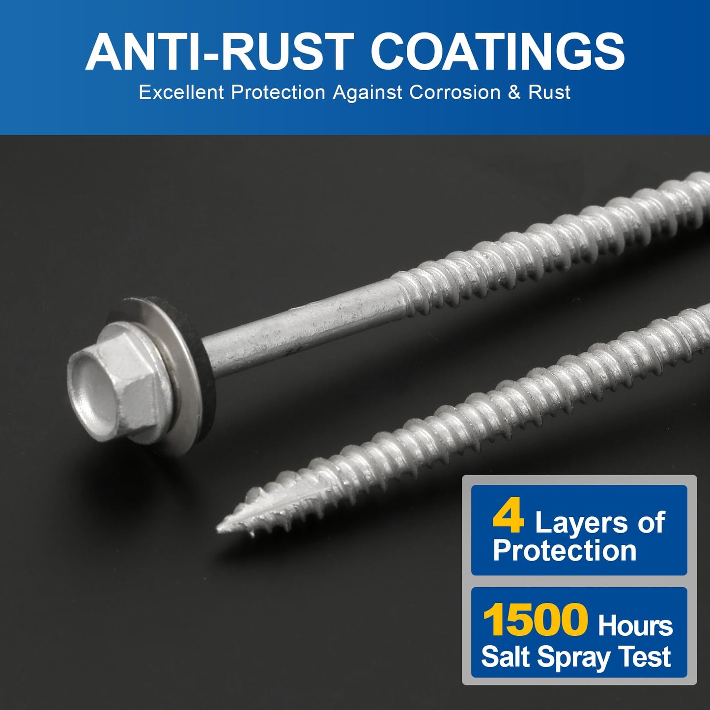 FMhotu Metal Roofing Screws #10×3Inch, 320-PCS, Hex Head Rustpert Coating Sheet Metal to Wood Siding Screw with EPDM Rubber Washer, Sharp Point, Hex Socket Included