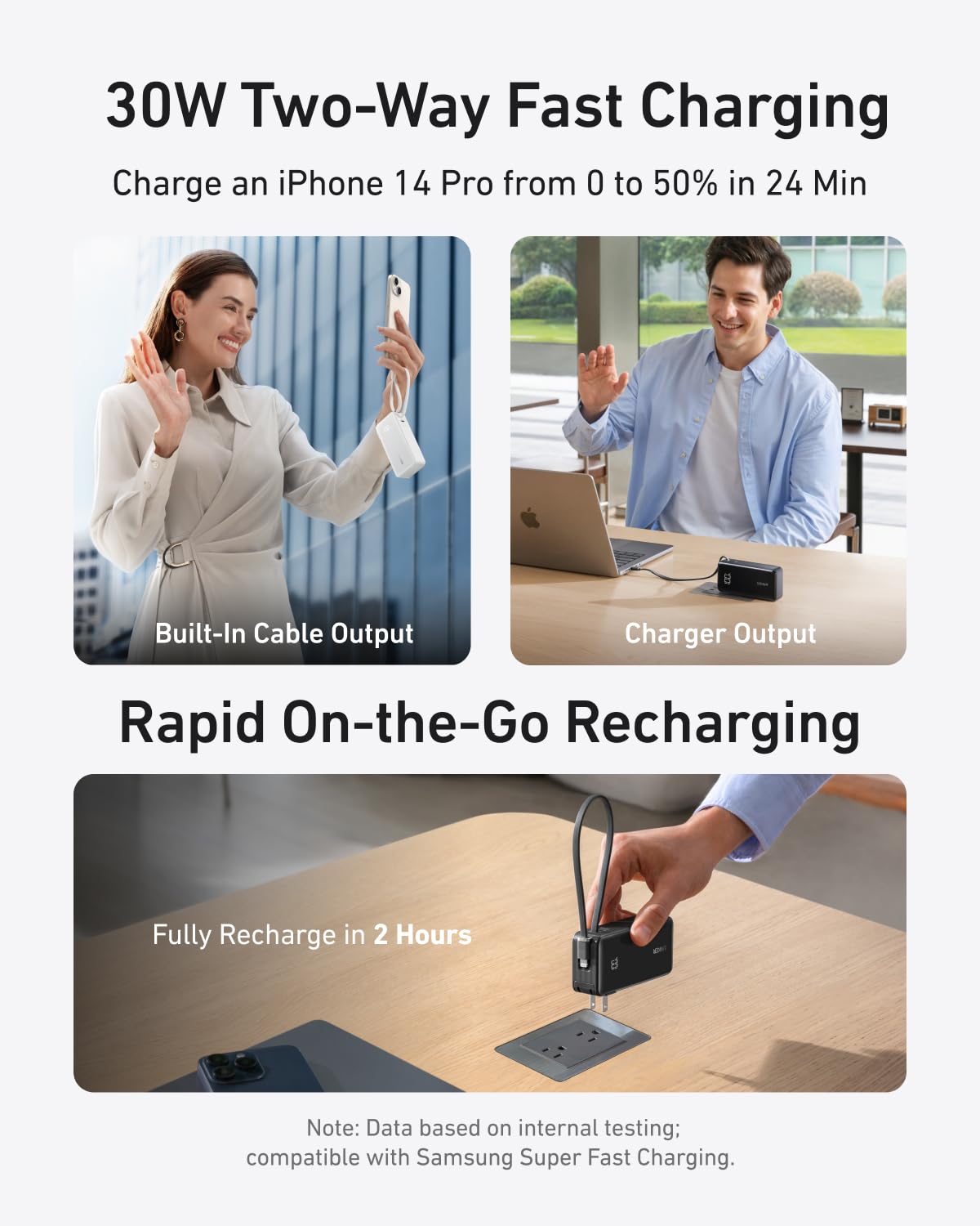 Anker Nano 3-in-1 Power Bank, Built-in Lightning Cable, USB-C Port, Foldable AC Plug for Fast Recharging, 30W Max Output, 10,000mAh Capacity, Compatible with iPhone 14 Series, AirPods, and More