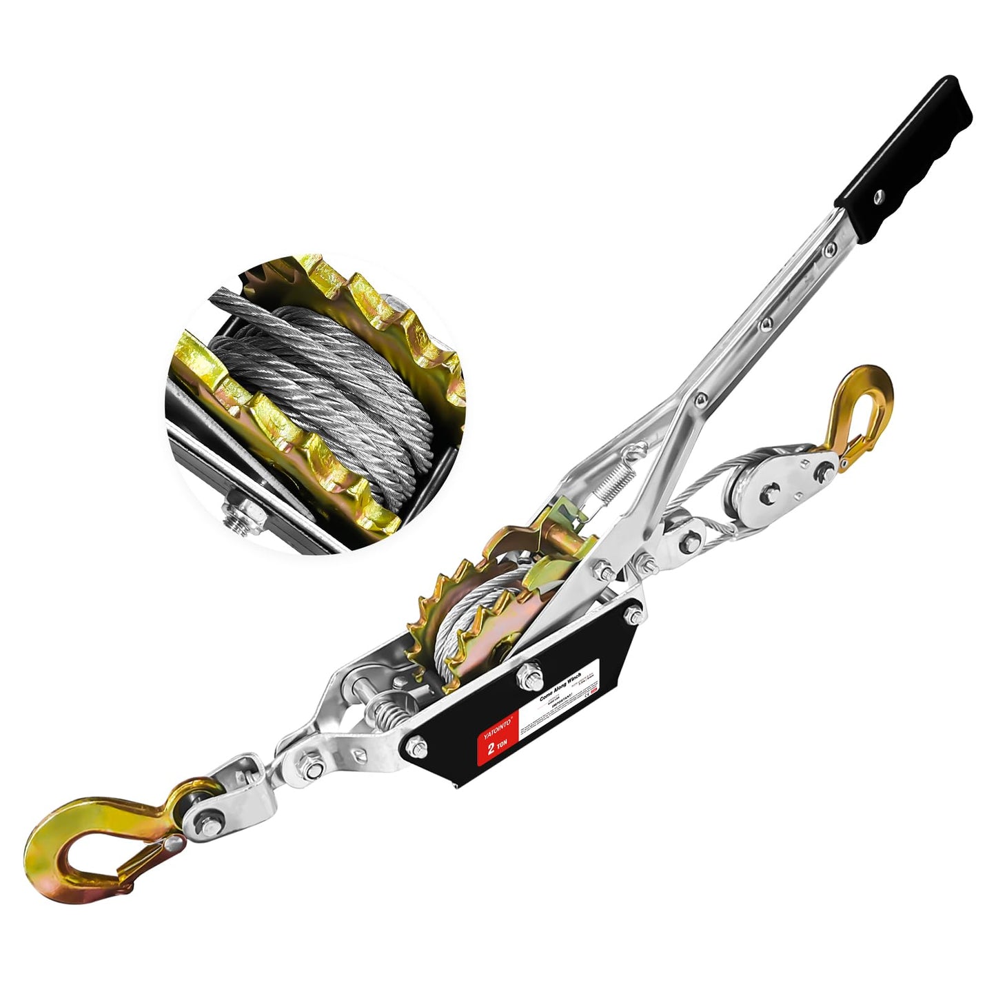 YATOINTO Come Along Winch 2 T Pulling Capacity 7 FT Steel Cable 2 Hooks Heavy Duty Ratchet Power Puller Tool with Dual Gears Automotive Hoist Cable Puller Ideal for Vehicle Rescue.