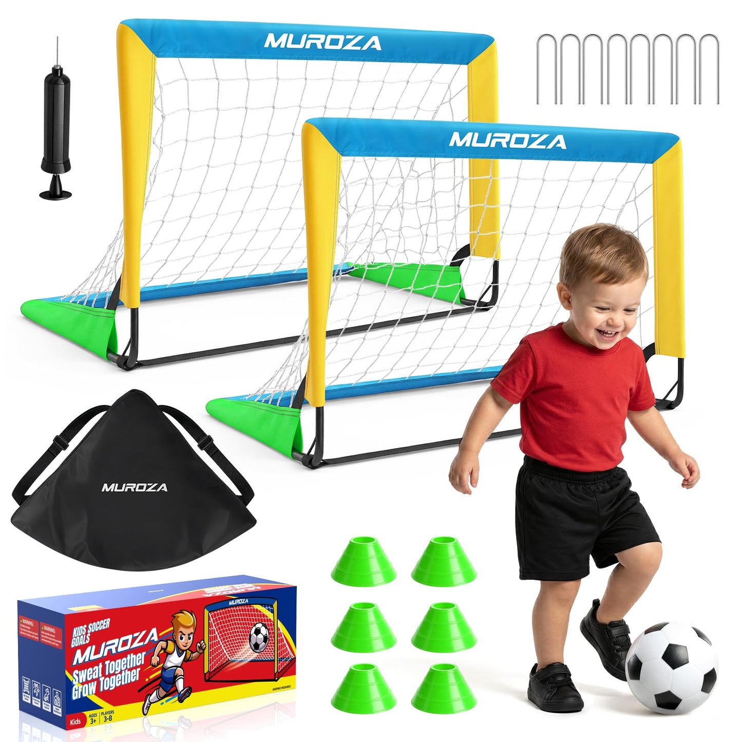 Kids Soccer Goal, Soccer Goals for Backyard Set, 2 Pack of 2x1.5ft Portable Pop Up Soccer Net Set with Ball, Cones, Complete Training Equipment for Youth Ages 3-8