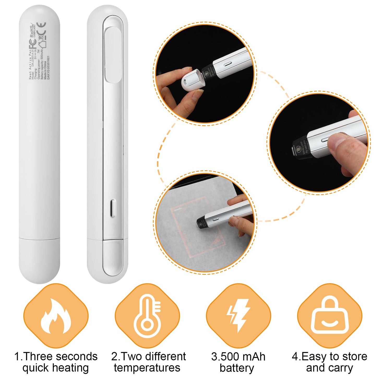 Grinsvalley 47 Pcs Card Flattening Kit Thermal Pen Card Based Care Tool Accessory Set Include 1 White Crease Reducer Thermal Pen 25 Heat Papers 20 Heat Vinyl Clear Sheets and 1 USB Charging