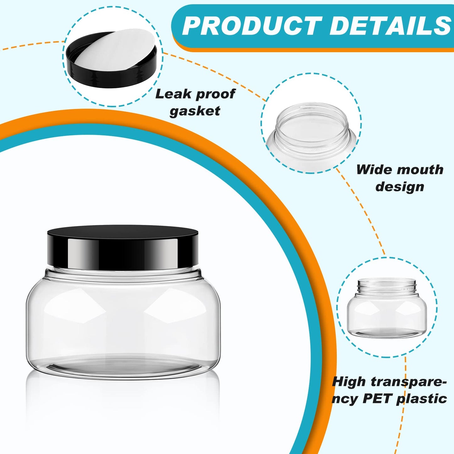 Tessco 24 Pack Plastic Jars with Lids Labels Empty Clear Plastic Jars Round Refillable Cosmetic Containers Body Butter Containers Bulk Sugar Scrub Bottle for Make Up(8 oz,Clear)