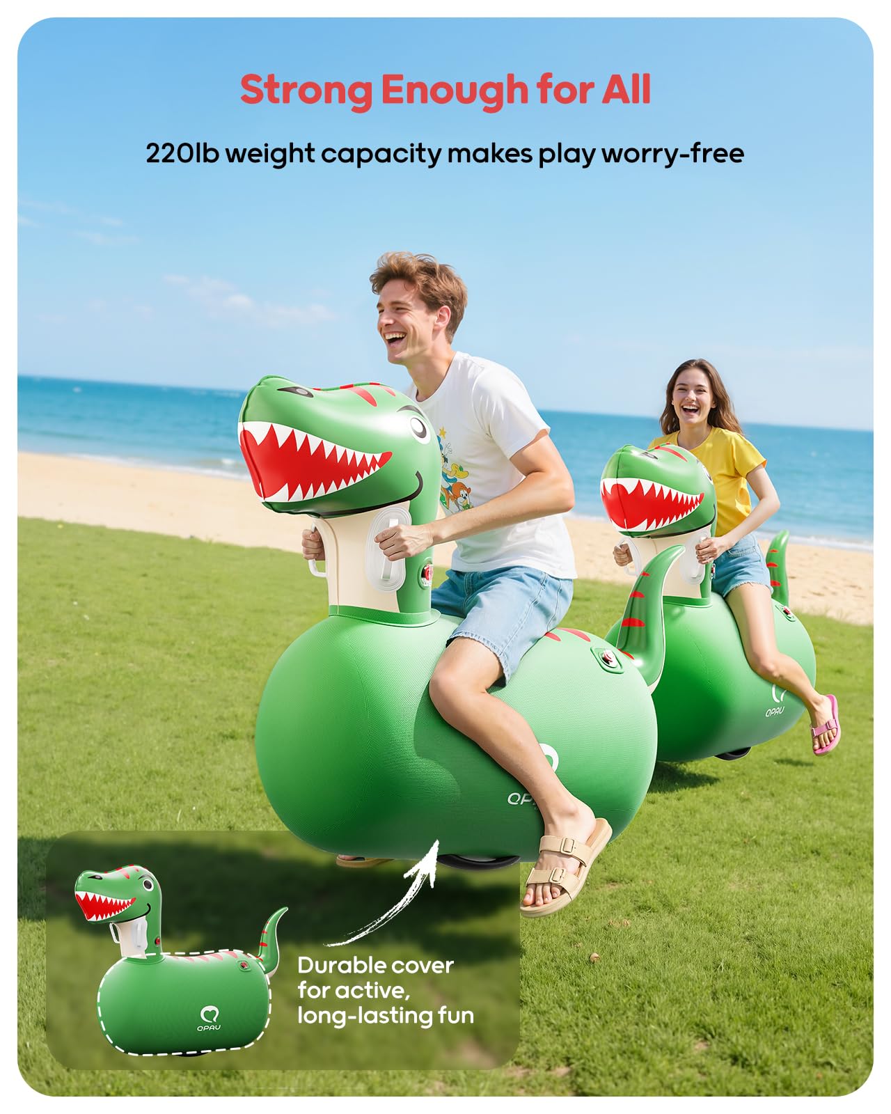 QPAU Inflatable Bouncy Dinosaur 2 PCS with Hand Pump, Heavy Duty Giant Bouncy Pal, 220lbs Load Capacity, Bouncy Animal Hopper Toy, Indoor Outdoor Hopping Horse for Girls Boys Ages 5+