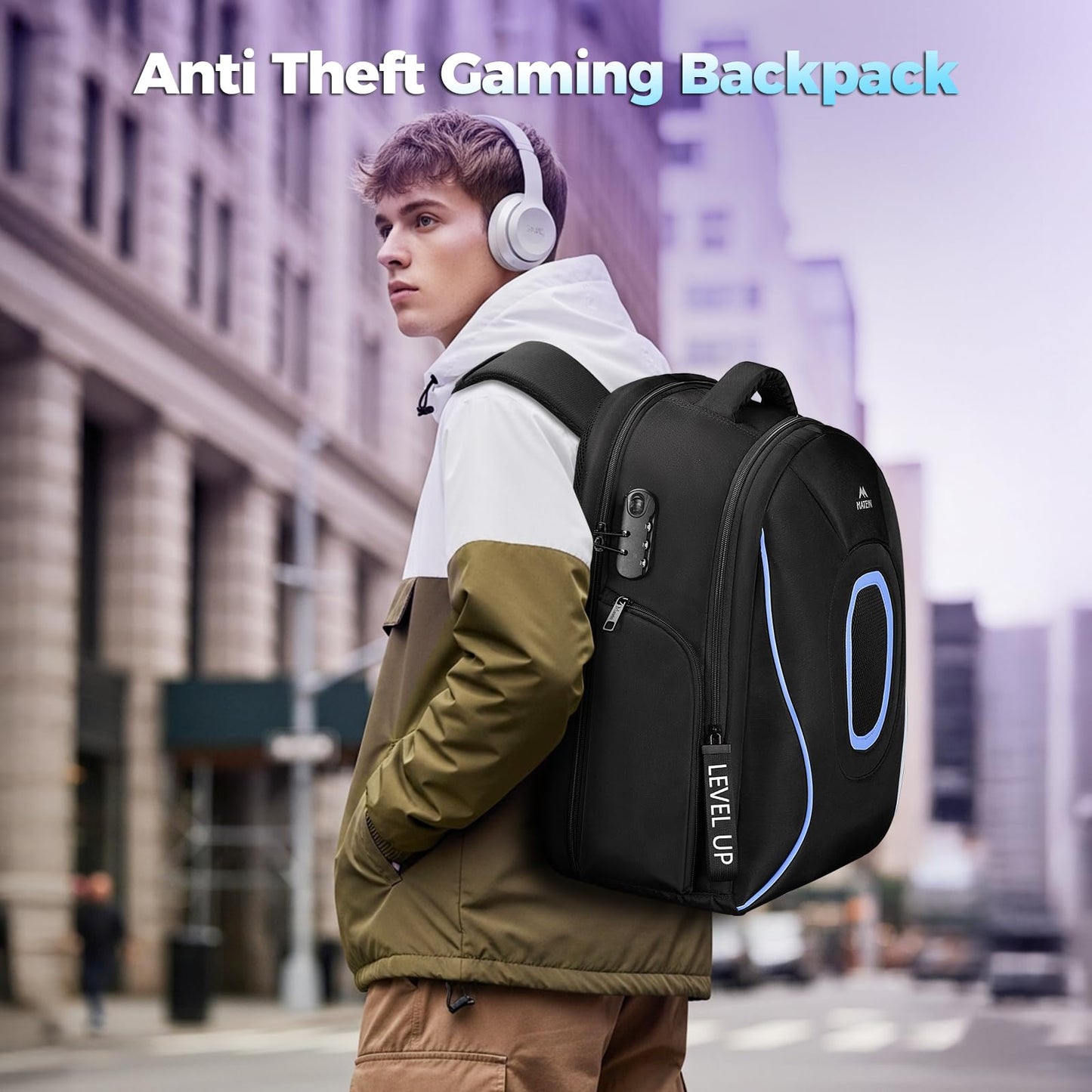 MATEIN 17.3 Inch Gaming Laptop Backpack for Men, TSA Friendly Travel Laptop Backpack with Organizer Pouch, Rain Cover, Padded Laptop Protection, Anti Theft Pocket, Carry On Gaming Bag