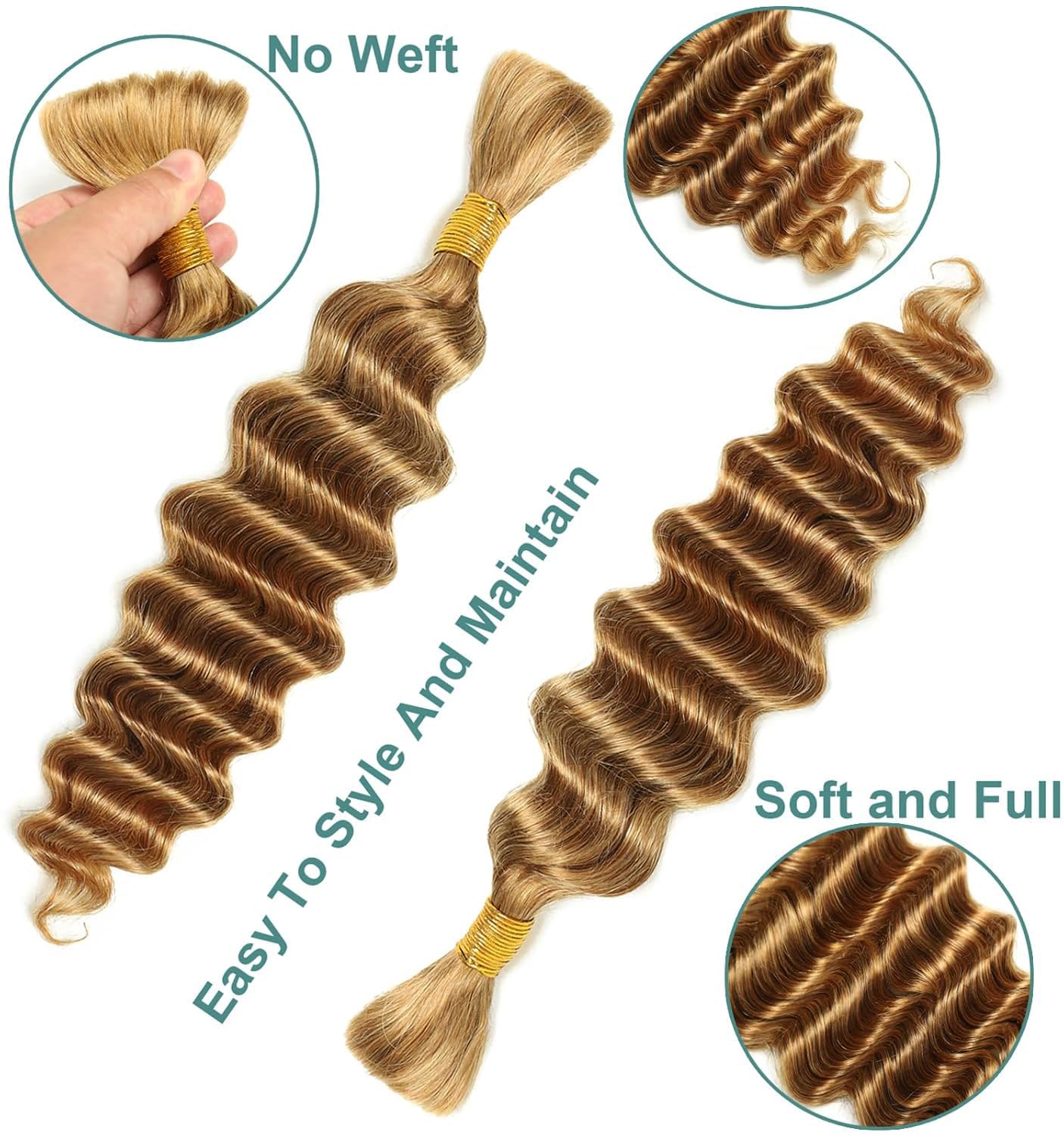 Deep Wave Bulk Human Hair for Braiding No Weft Human Braiding Hair For Boho Braids Brazilian Virgin Human Hair Extensions 100g 2 Bundles Human Hair 22Inch 27#