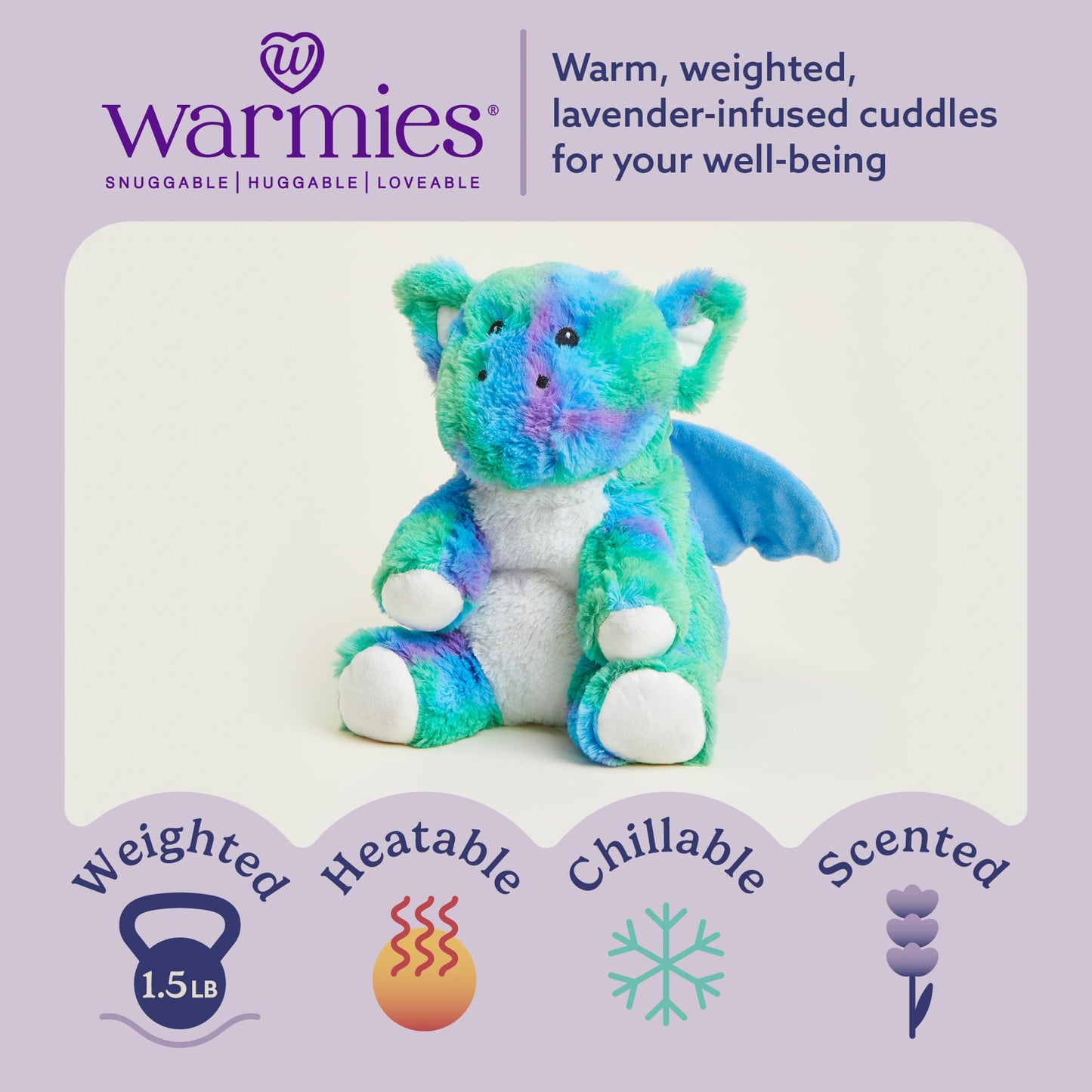warmies Baby Dragon Heatable and Coolable Weighted Stuffed Animal Plush - Comforting Lavender Aromatherapy Animal Toys - Relaxing Weighted Stuffed Animals for Anxiety