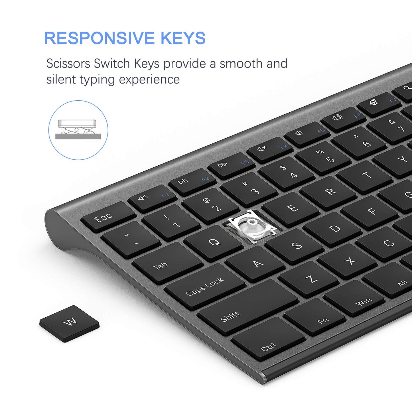 Wireless Keyboard and Mouse, Vssoplor Rechargeable Quiet Full-Size Keyboard and Mouse Combo Set Ultra Slim Design for Laptop, PC, Notebook, Desktop-Dark Gray