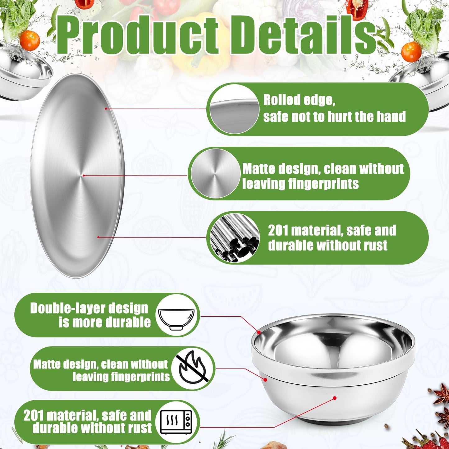 Sunnyray Stainless Steel Plates and Bowls Metal Camping Plates Reusable 13oz Steel Snack Feeding Serving Dinner Dishes Double Walled Insulated Metal Bowls for Kids(10 Set,8 Inch)