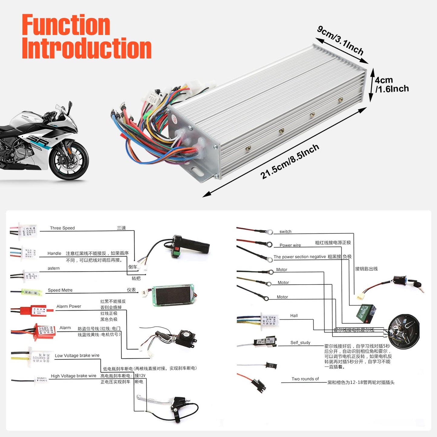 Cozyel 48V/72V 2000W Electric Bicycle Brushless Motor Speed Controller for E-Bike & Scooter