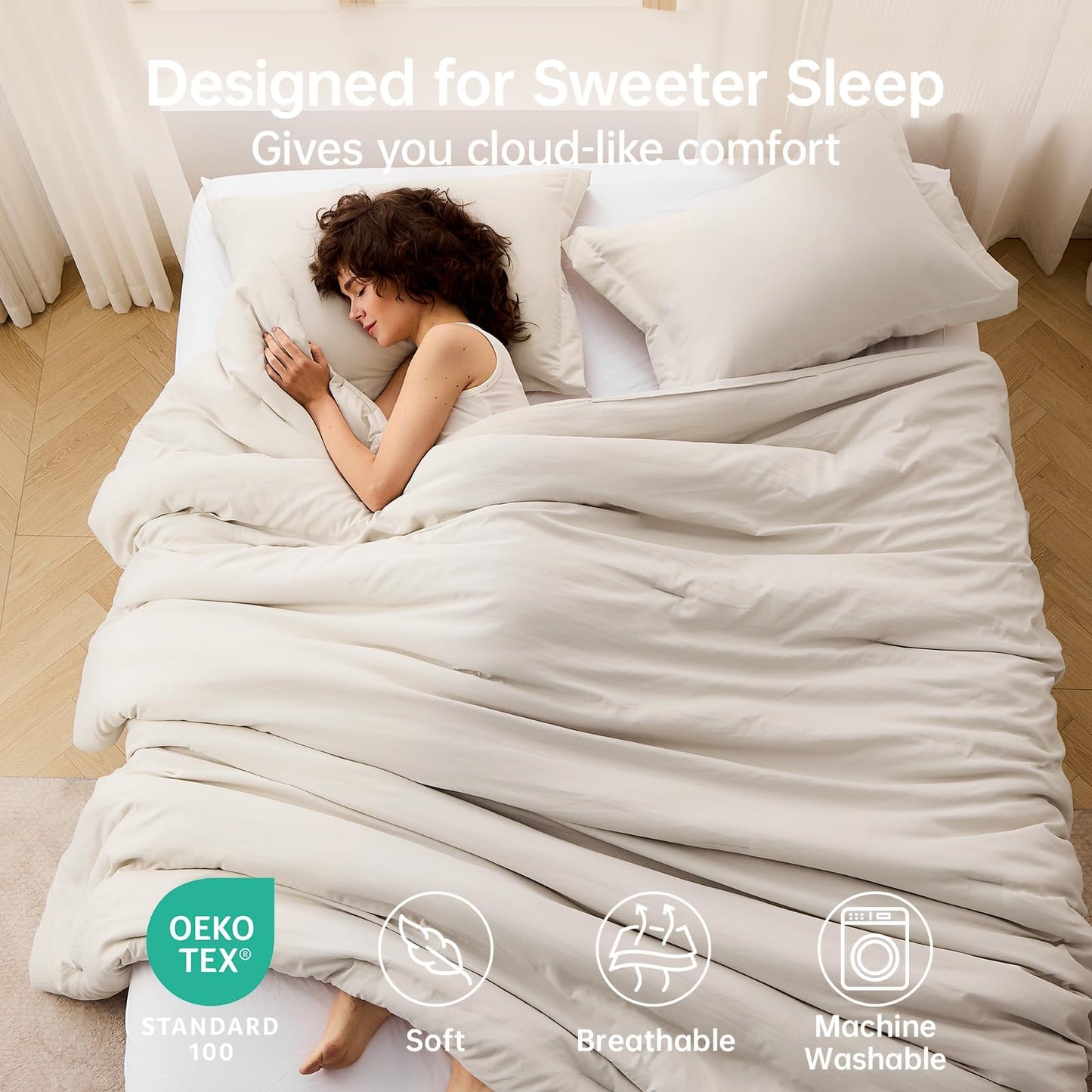 MUXHOMO Beige California King Comforter Set, All Season Ultra Soft Down Alternative Bedding - 3 Piece Lightweight Bed Set Includes 1 Comforter (104"x96") and 2 Pillow Shams (20"x36")
