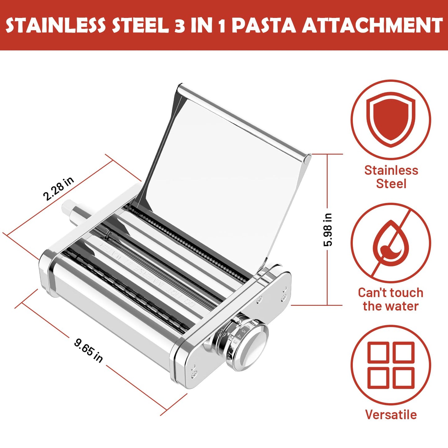 3-in-1 Pasta Attachment for KitchenAid Stand Mixer - Stainless Steel Pasta Maker includes Roller, Spaghetti & Fettuccine Cutters | Professional Pasta Accessories for Homemade Noodles & Italian Cuisine