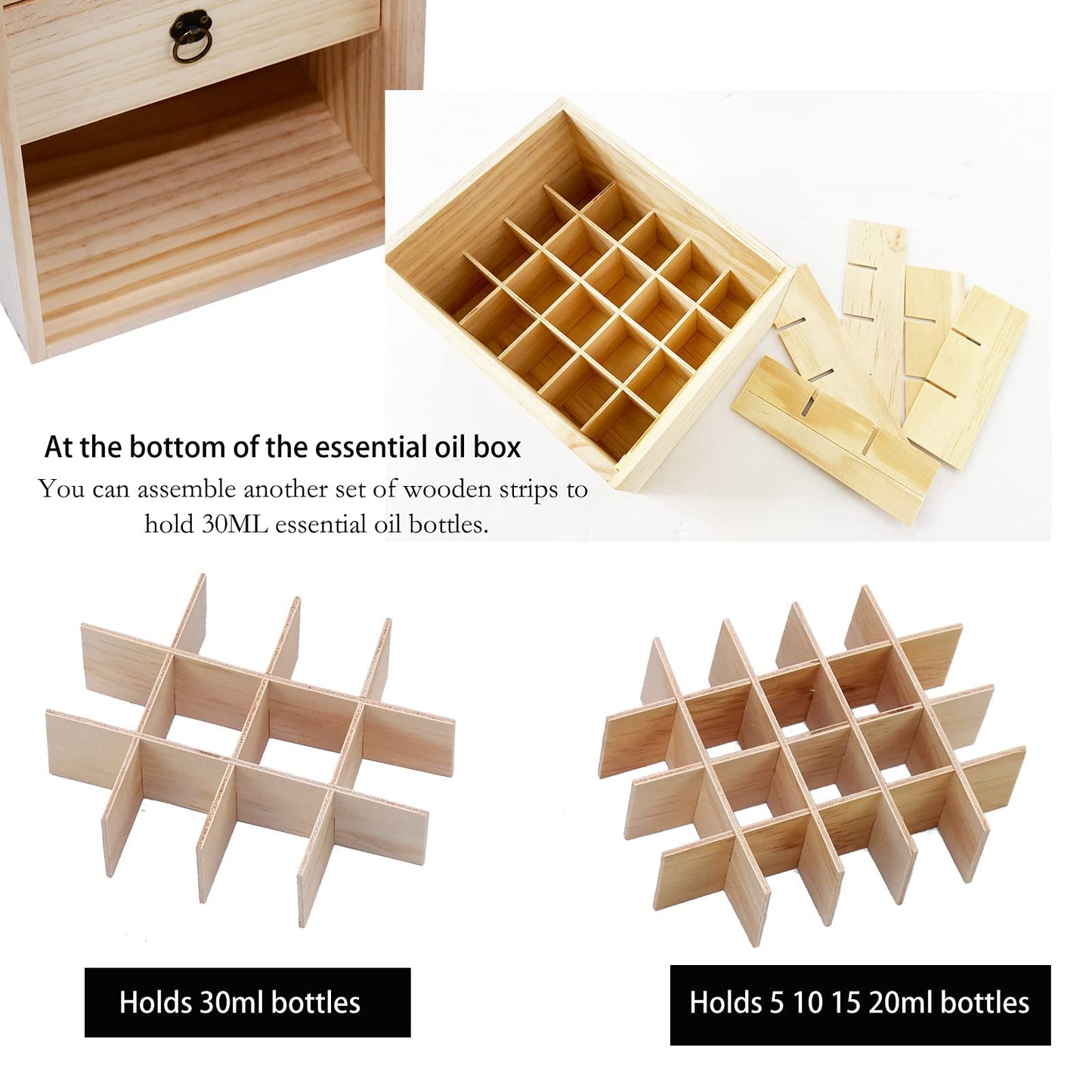 TORIBIO Essential Oils Box for 60 Bottles, Wooden Essential Oils Storage Organizer Holds 5 10 15 20 30 ml for Young Living & Doterra Bottles