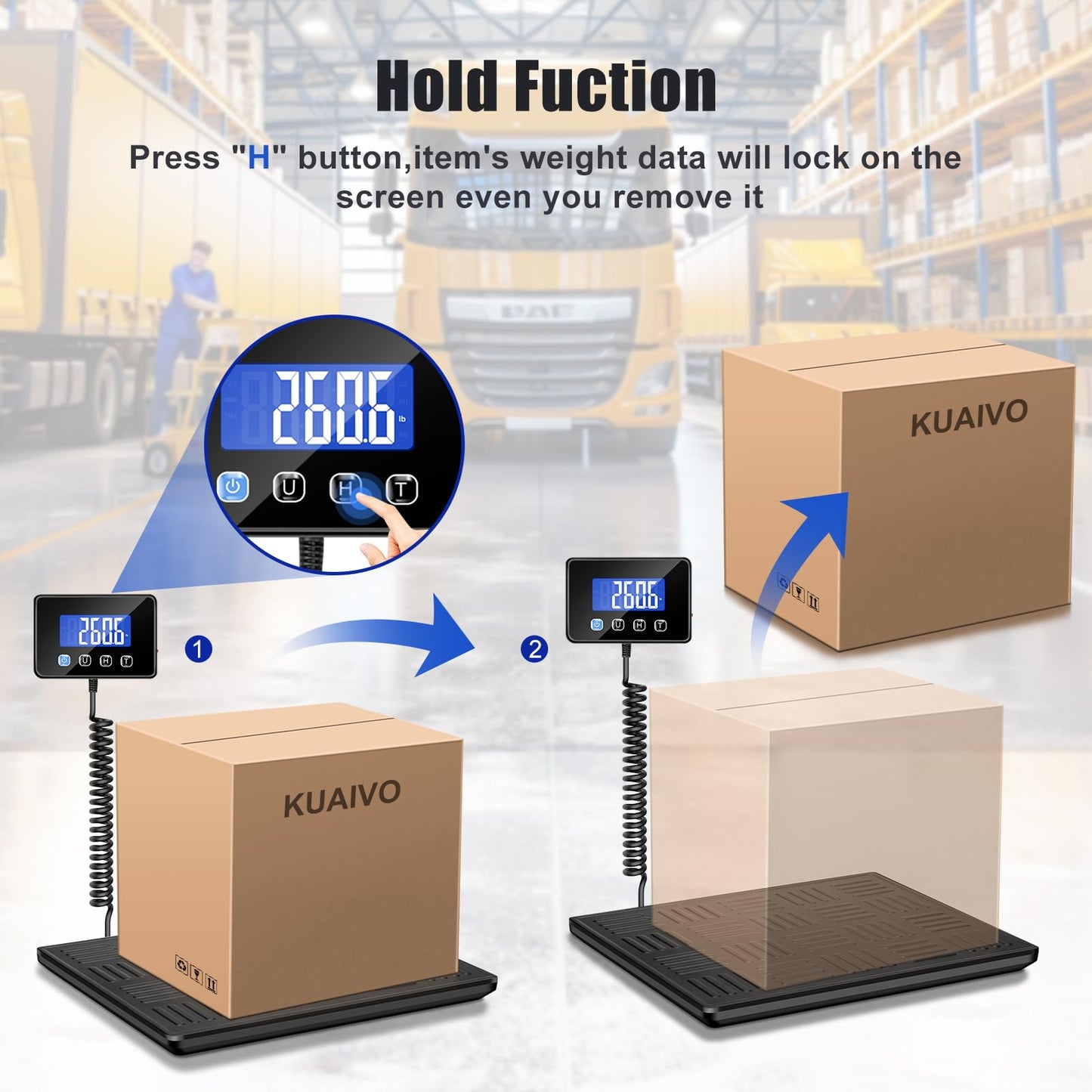 KUAIVO Shipping Scale, 660lbs Heavy Duty Digital Luggage Scale for Packages, 0.35oz High Accurate Postage Scale for Small Business, Warehouse, Home Use, Battery & Charging Cable Include