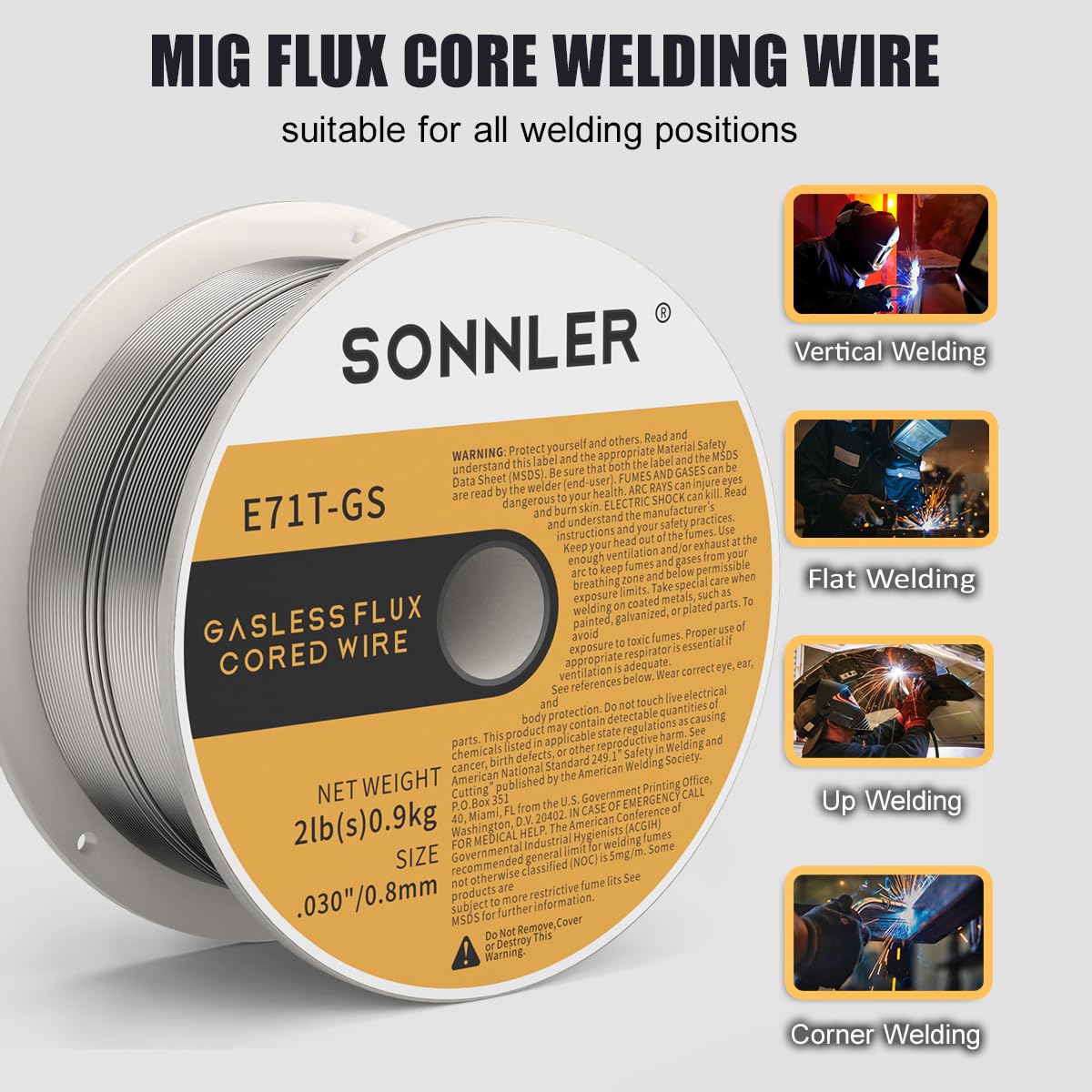 SONNLER .030 Flux Core Welding Wire, Mig Welding Wire, 2Lbs Low Splatter Mild Steel E71T-GS Wire Compatible With HF Fourney Harbor Welder(3 PACK)