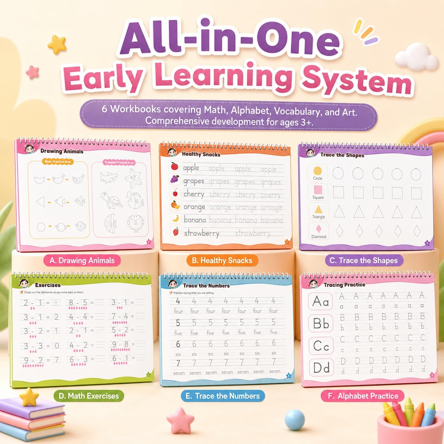Timetome Large Magic Grooved Writing Practice for Kids 3-5, Grooved Writing Books for Kids 6-8, Handwriting Practice Ages 5-7, Preschool Learning Activities (Practice 6-Books)