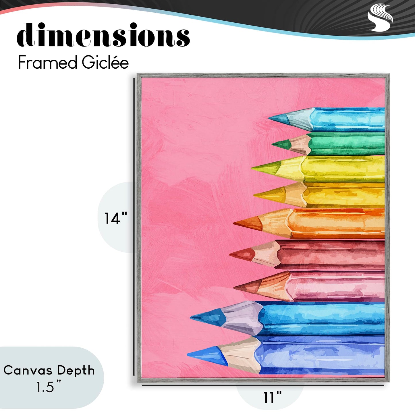 Stupell Industries 'Vibrant Pencils on Pink', Framed Giclee Art, Gray, 11 x 14 Inches, Easy to Hang and Sturdy, Made in USA, by Kim Allen
