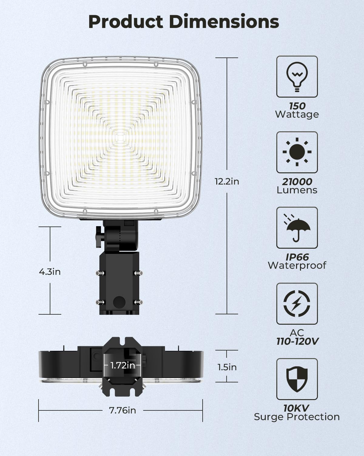 AGranTOP LED Parking Lot Light 2Pack, 150W 21000LM Dusk to Dawn Outdoor Lighting Adjustable Outdoor Light Poles IP66 Waterproof Commercial Street for Yard, Barn, Driveway, Sport, Highway
