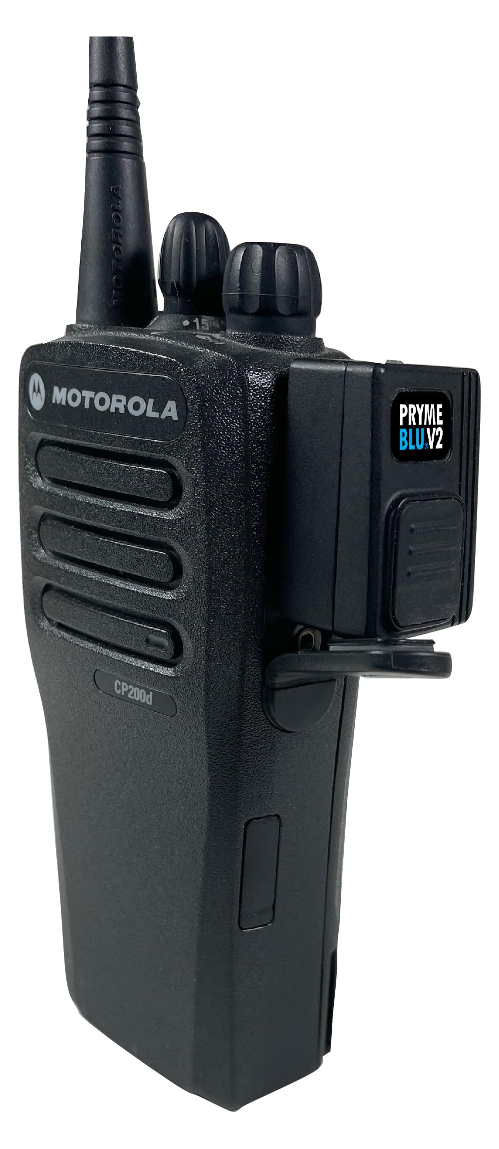 PRYMEBLU® BT-503-V2 Bluetooth Wireless PTT Button and Headset Adapter. Compatibility: Designed to fit Motorola Two-Pin M1 (x03) radios, Including Digital Models.