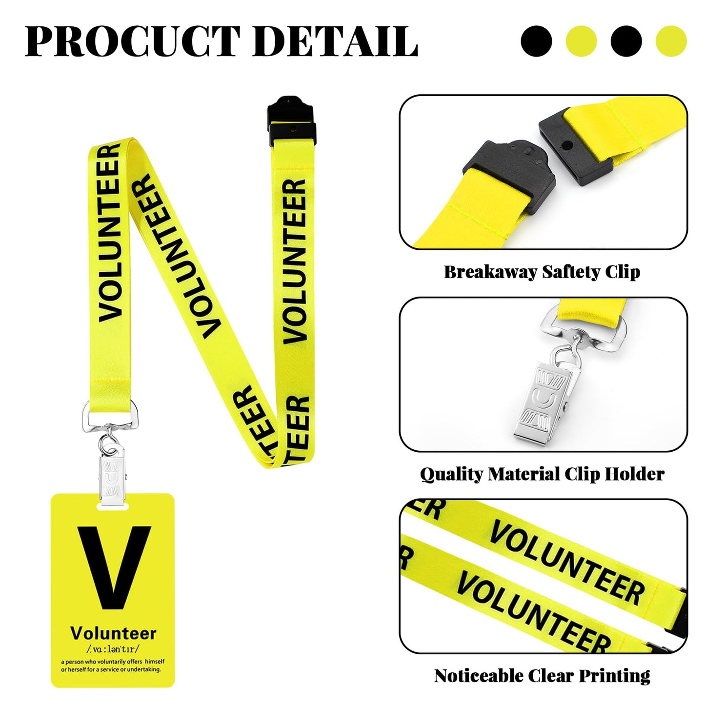 Fulmoon 50 Sets Volunteer Lanyards Bulk Breakaway Volunteer Lanyards and Badges with Clips for Event Fundraising Donation Activities