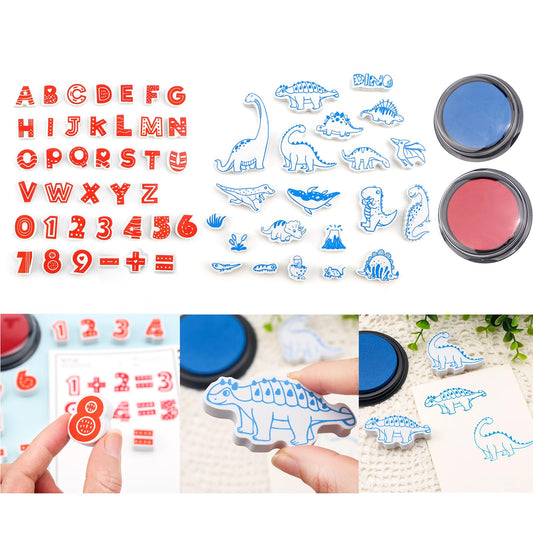 Briartw 2 Pack EVA Stamp Sets Bundle with Ink Pads – 39pcs Alphabet Stamps & 21pcs Dinosaur Stamps – Perfect for Kids Crafts, Scrapbooking, Card Making