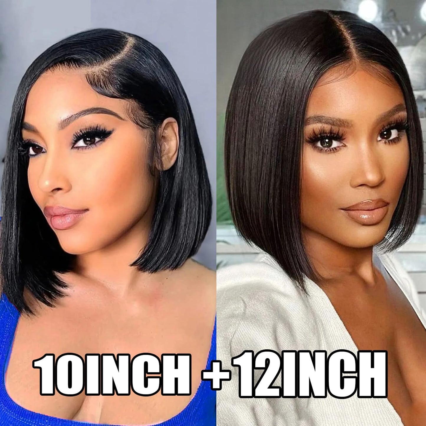 8 Inch+10 Inch Bob Wig Human Hair 13x4 HD Transparent Lace Front Bob Wigs Human Hair Straight Lace Frontal Bob Wig Glueless Wigs Pre Plucked With Baby Hair for Black Women Natural Color